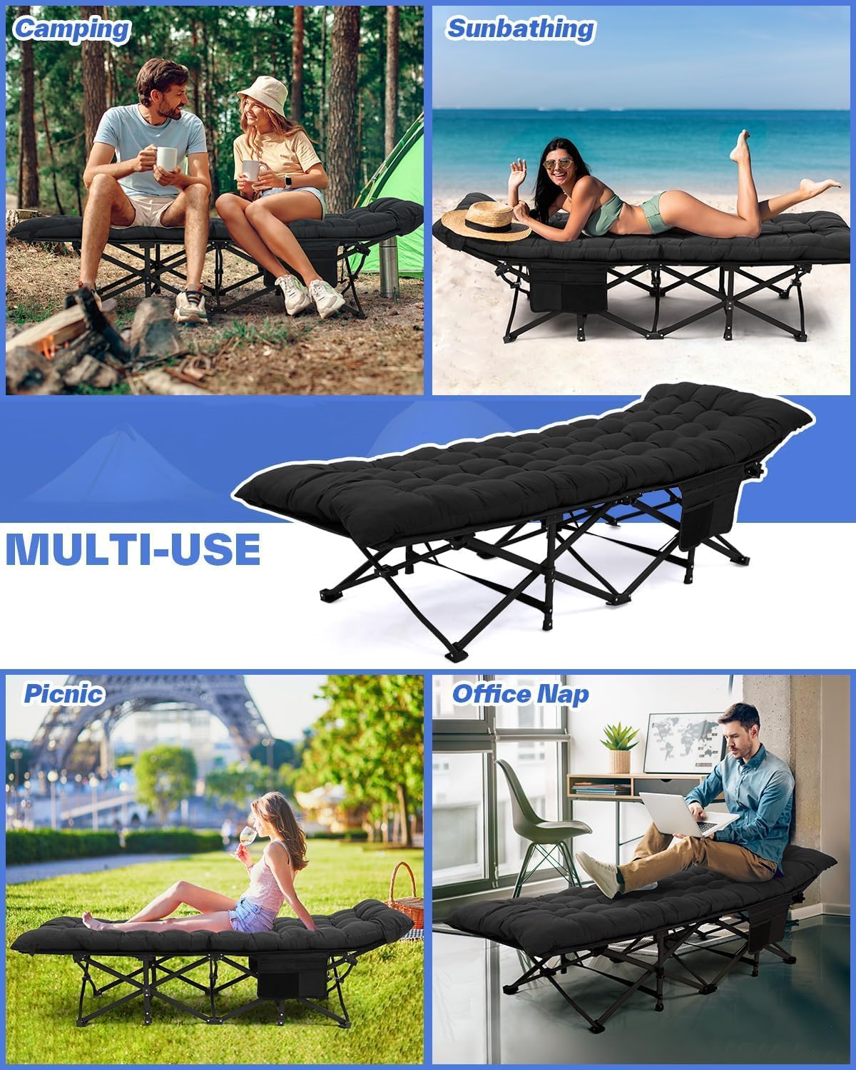Thumbnail 6 de Sportneer Feldbett mit Matratze (Klappbett) 71/81 cm Breite – Gästebett fürs Camping mit 204 kg Tragfähigkeit