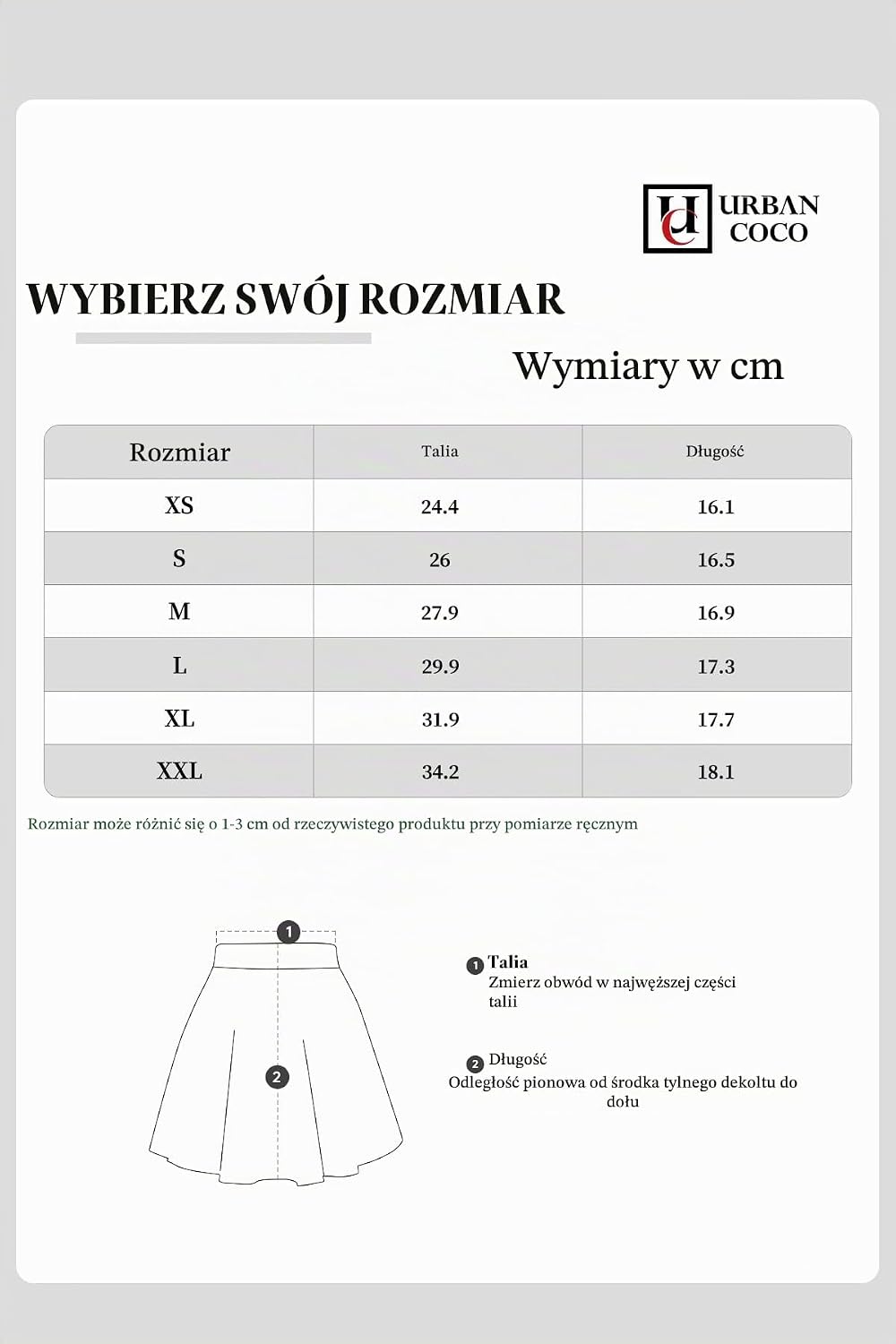 Detalle de Damska spódnica skater mini z elastycznym pasem i rozkloszowanym dołem