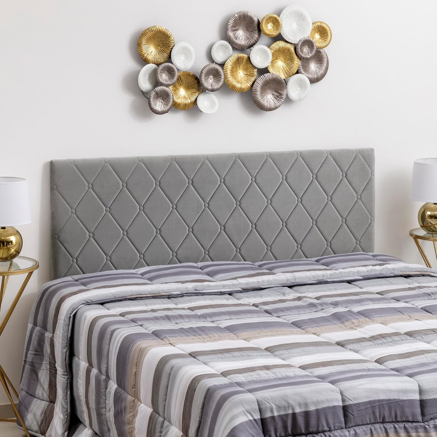 Thumbnail 1 de Baroni Home Cabecero de Cama Imbottito in Velluto Grigio con Struttura in MDF – 152x55 cm
