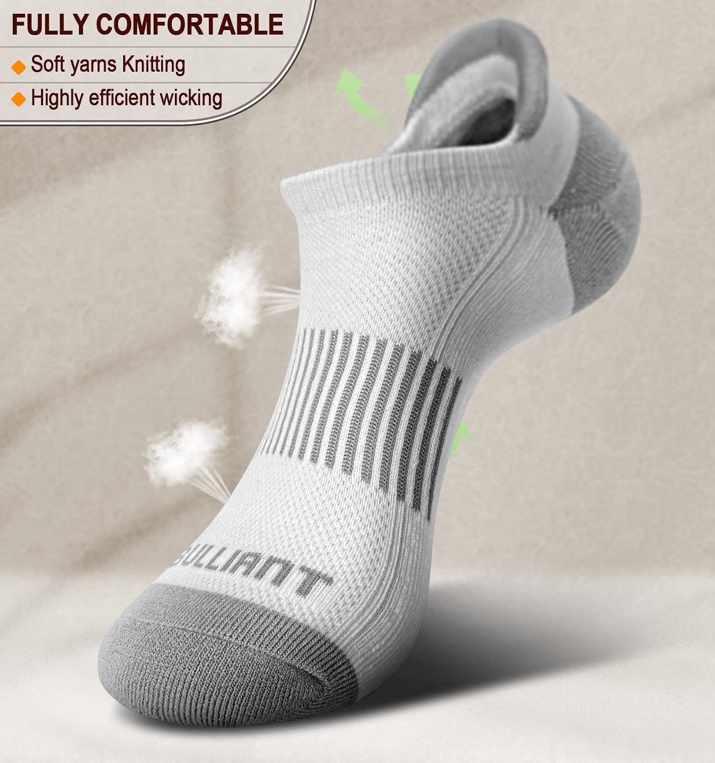 Detalle de BULLIANT Calzini sportivi Donna – 6 paia, cuscino completo e linguetta sul tallone