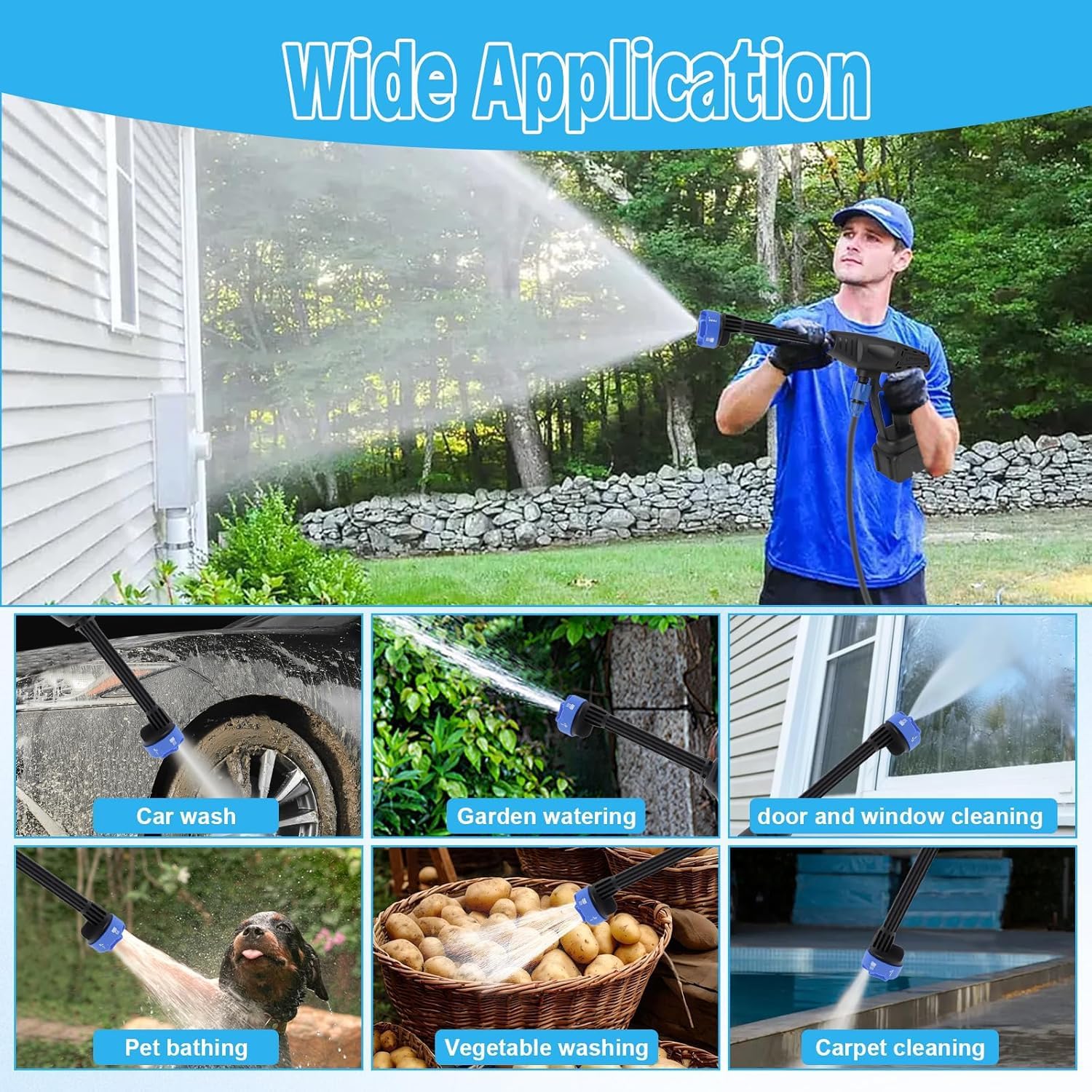 Thumbnail 6 de Cordless 21V Pressure Washer with 2 Batteries and Charger | 6-in-1 Nozzle, Foam Pot & 5m Hose