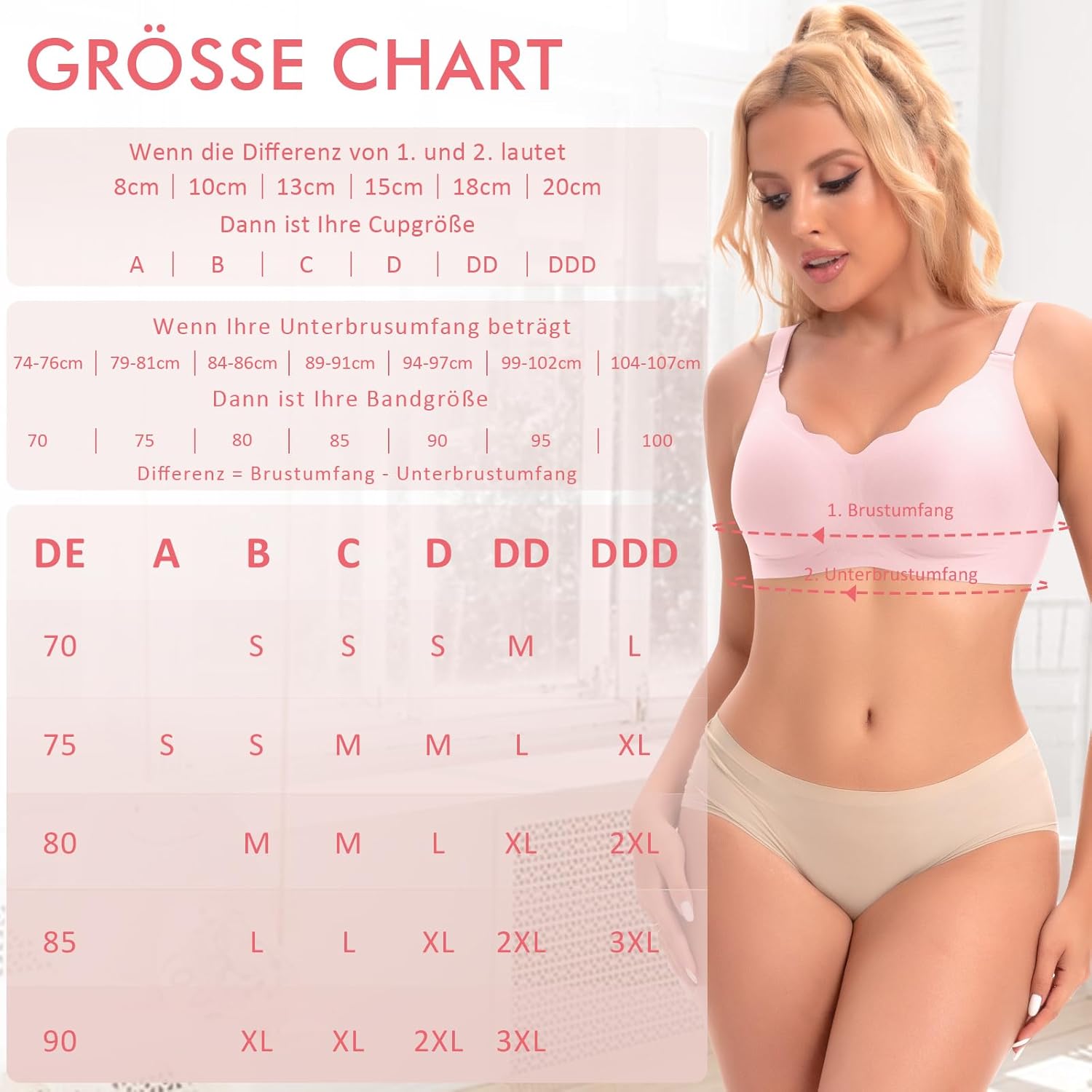 Detalle 2 de Ganado Damen Nahtloser BH Ohne Bügel mit Tiefem V-Ausschnitt – Bralette, Bügellos, Soft