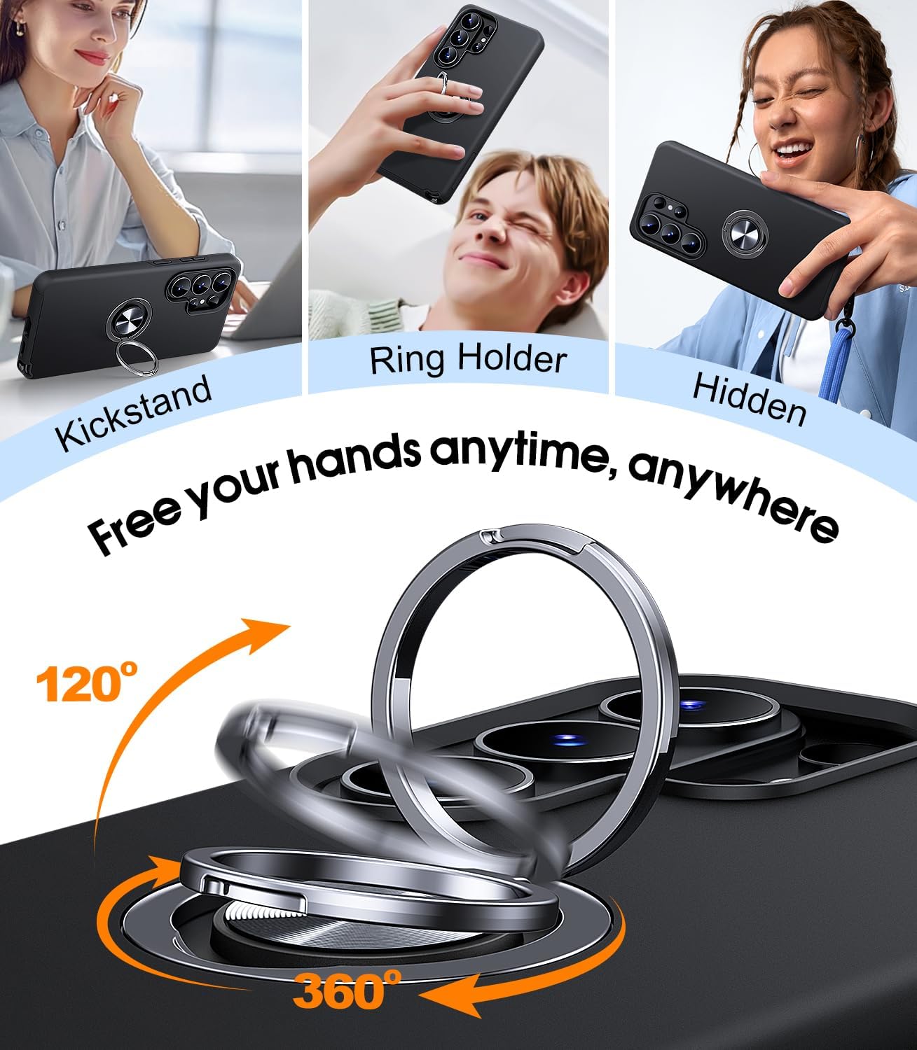 Detalle de AOUIA S26 Ultra Case with 2-Pack Screen Protectors and Rotating Ring Stand for Samsung Galaxy S26 Ultra