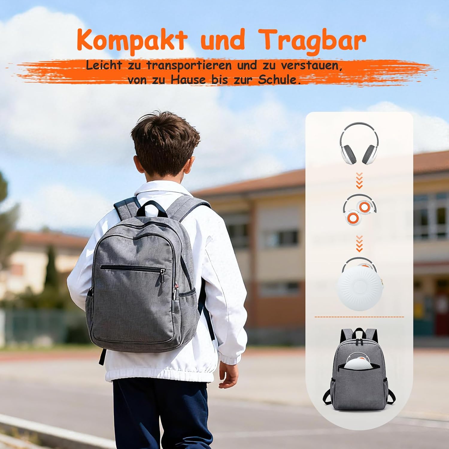 Detalle de TONOSHARK Kinder Bluetooth Kopfhörer mit Noise Cancelling – 60 h Spielzeit, leicht über dem Ohr, inkl. Silikon-Tasche (Weiß)