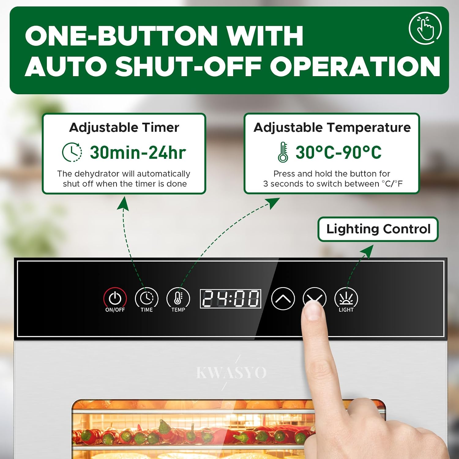 Detalle 2 de Kwasyo LT-17 Food Dehydrator, 12 Trays, 30–90°C Control and 24-Hour Timer