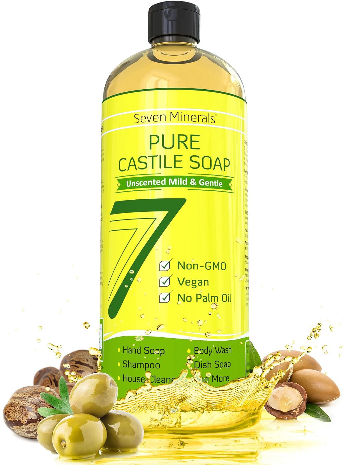 Detalle de Seven Minerals Castile Soap, 33.8 fl oz, Unscented, Palm Oil-Free