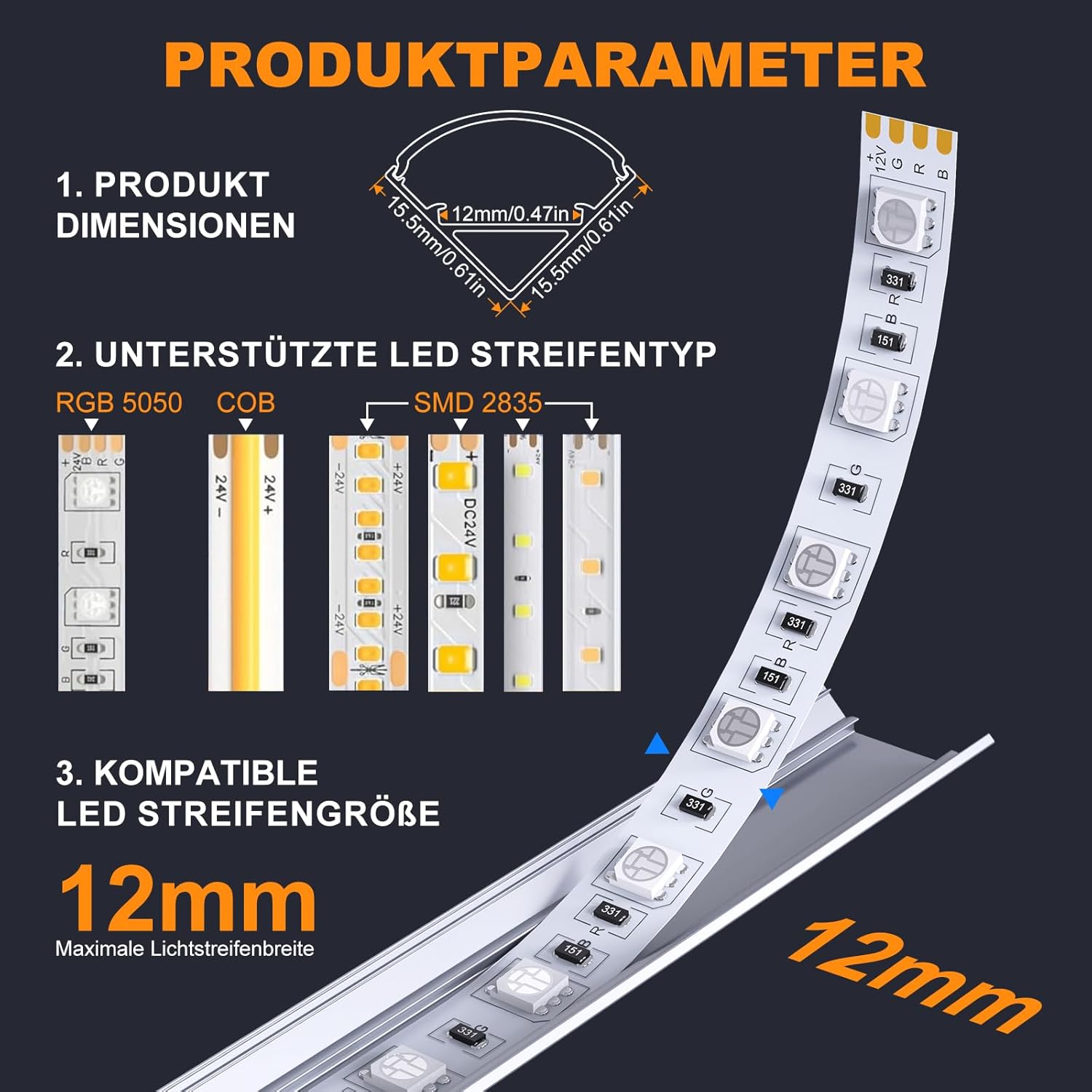 Thumbnail 2 de Chesbung LED-Aluminiumprofil V-Form (10×1 m) für LED-Streifen – milchige Abdeckung, Montageclips & 45°-Eckverbinder
