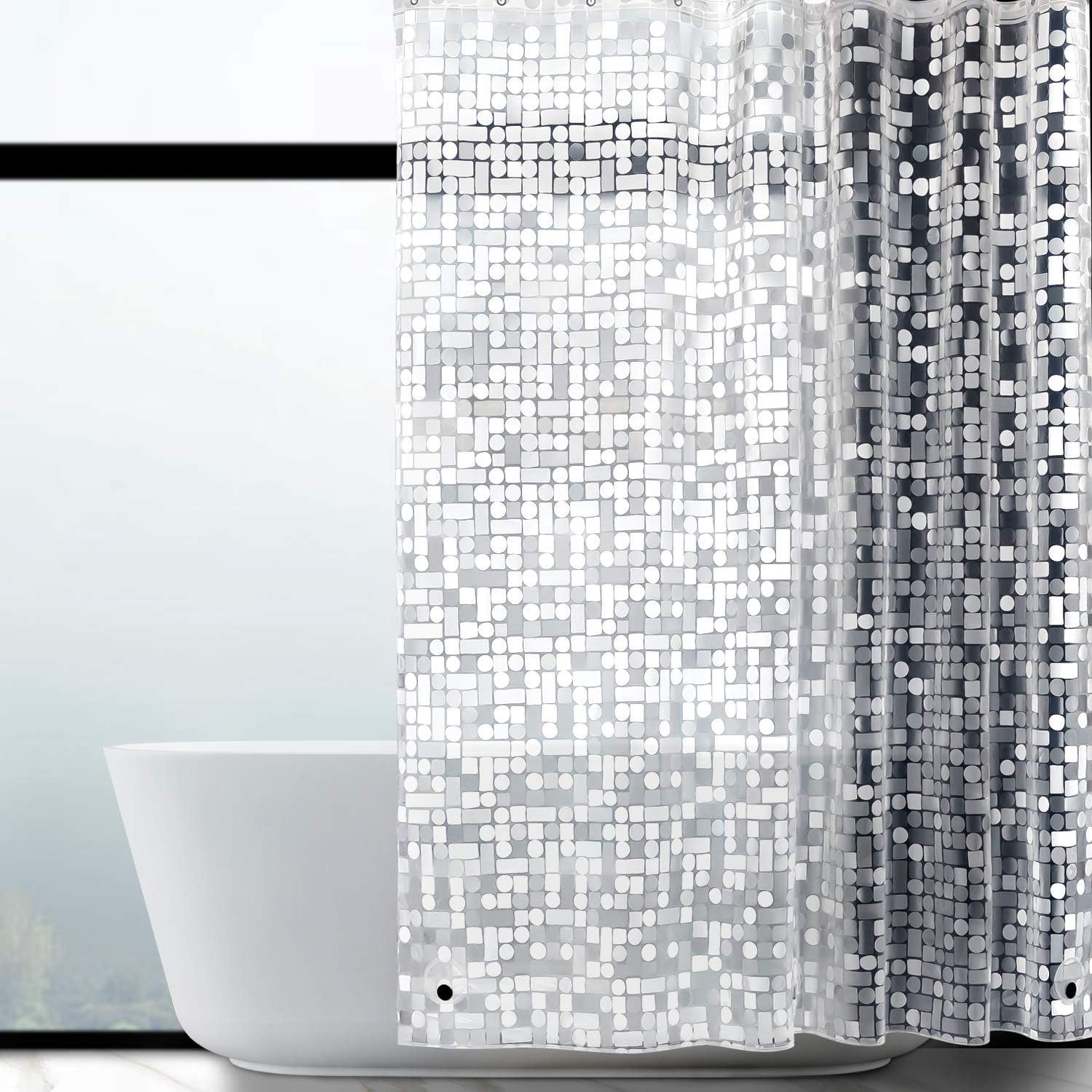 Thumbnail 6 de WELTRXE Duschvorhang Anti-Schimmel mit Magnet unten, Transparent 3D Kubisch EVA 150x180cm – 10 Duschvorhangringe