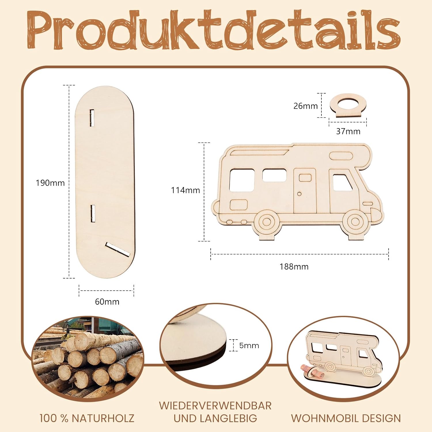 Thumbnail 2 de HOLDLEAF Wohnwagen Geburtstag Geldgeschenk aus Holz – Reisekasse im Caravan-Design für Camper