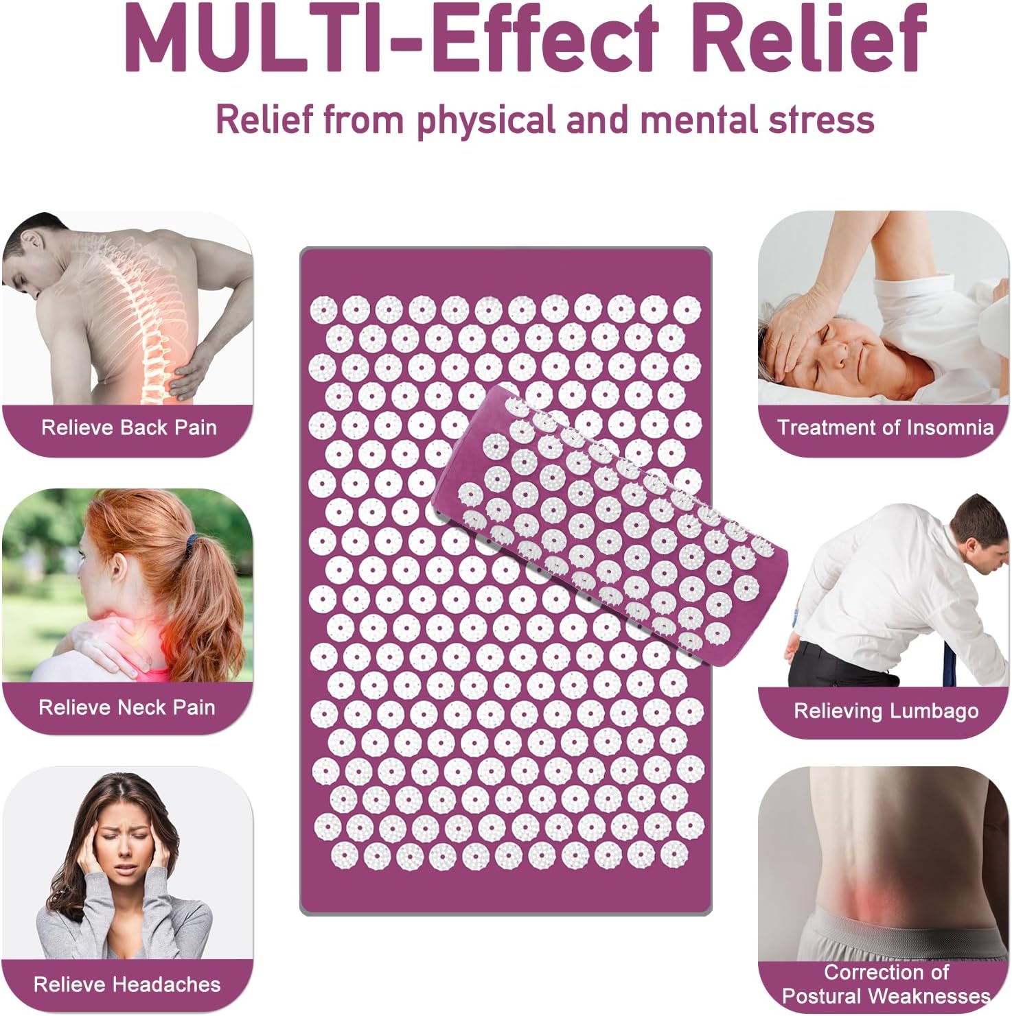 Thumbnail 1 de Acupressure Mat, Acupuncture Mat, Massage Set with Pillow – Purple