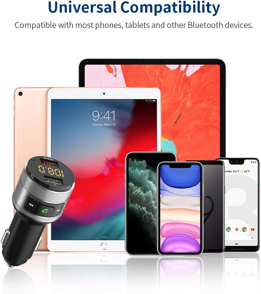 Detalle de ZeaLife Bluetooth FM Transmitter für Auto QC3.0 mit Freisprechfunktion, Dual USB Ladeports und USB Stick Unterstützung