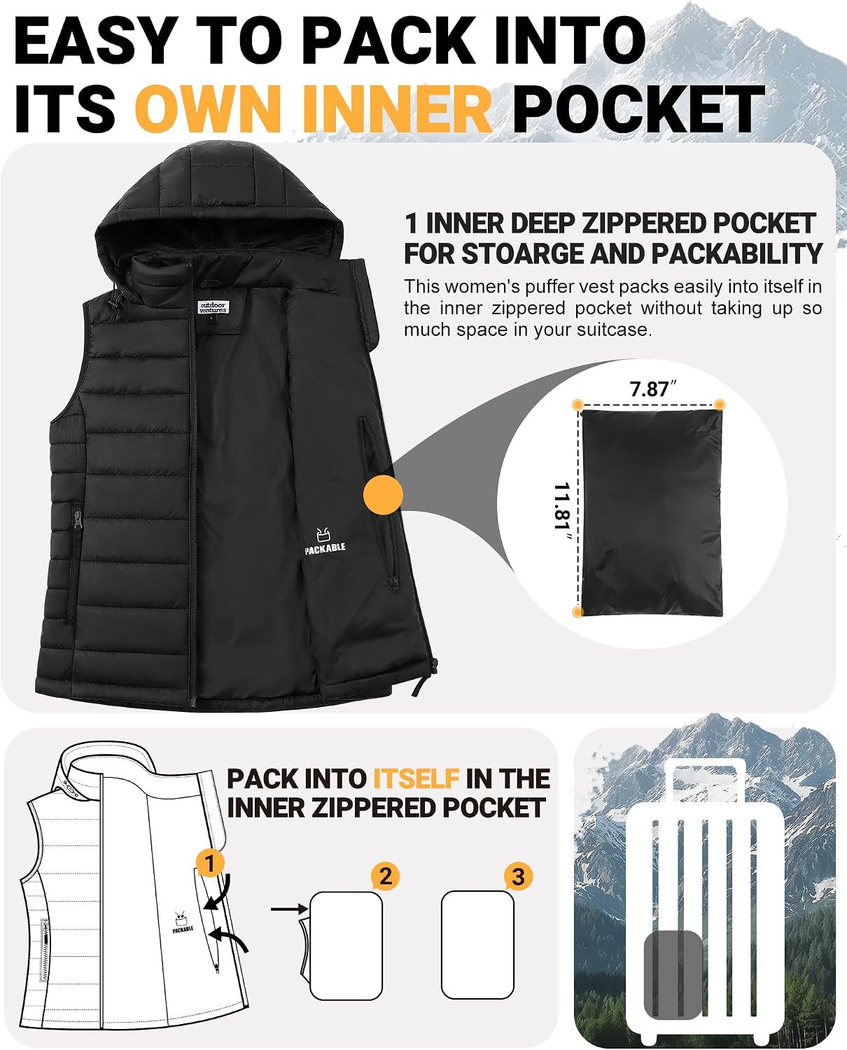 Detalle 2 de Steppweste Damen Outdoor Ventures mit Kapuze