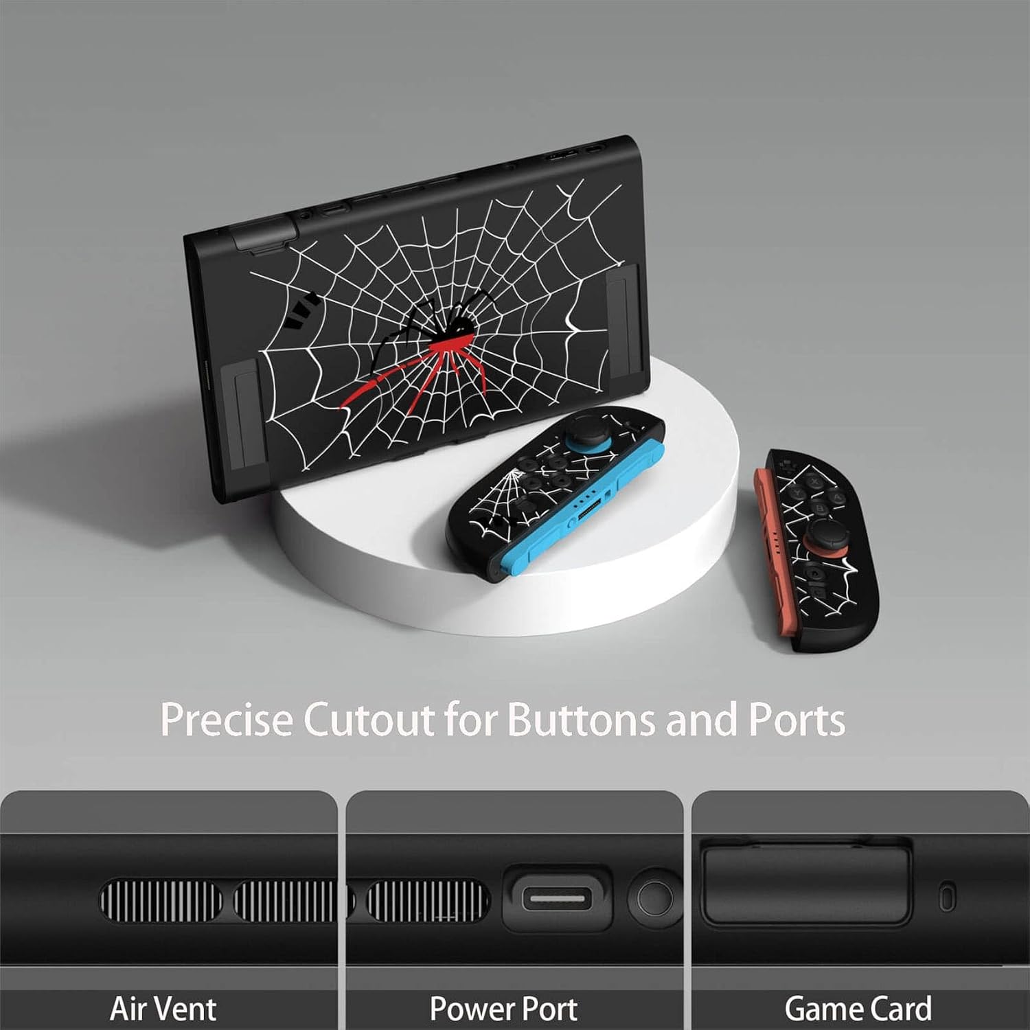 Detalle de JINGDU Textured Grip Protective Case for Nintendo Switch 2 (2025) – Black Spider Web Design