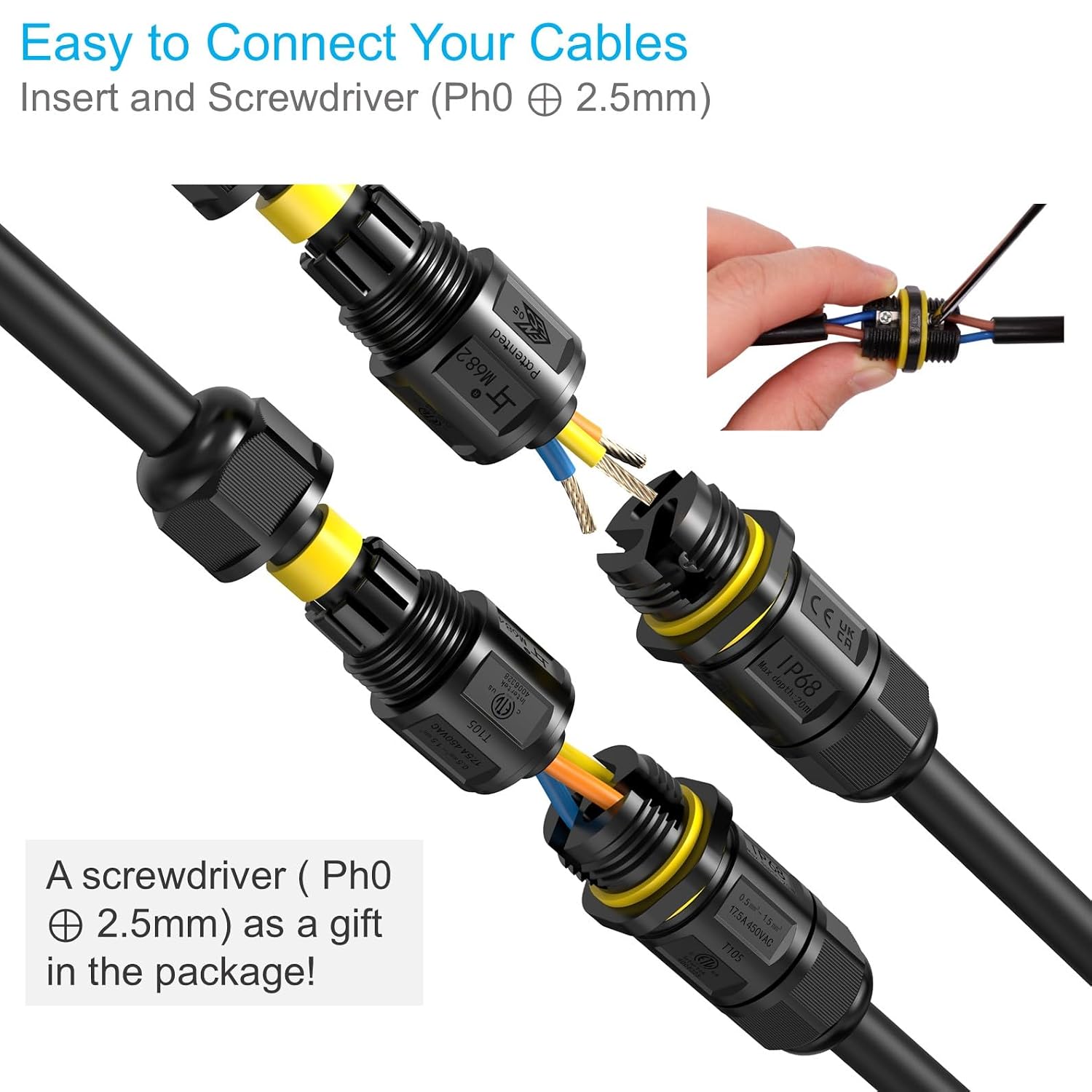 Detalle de EASERIA 17.5A (Normal) IP68-kabelconnector, 3-polig, voor kabels van 3–9 mm