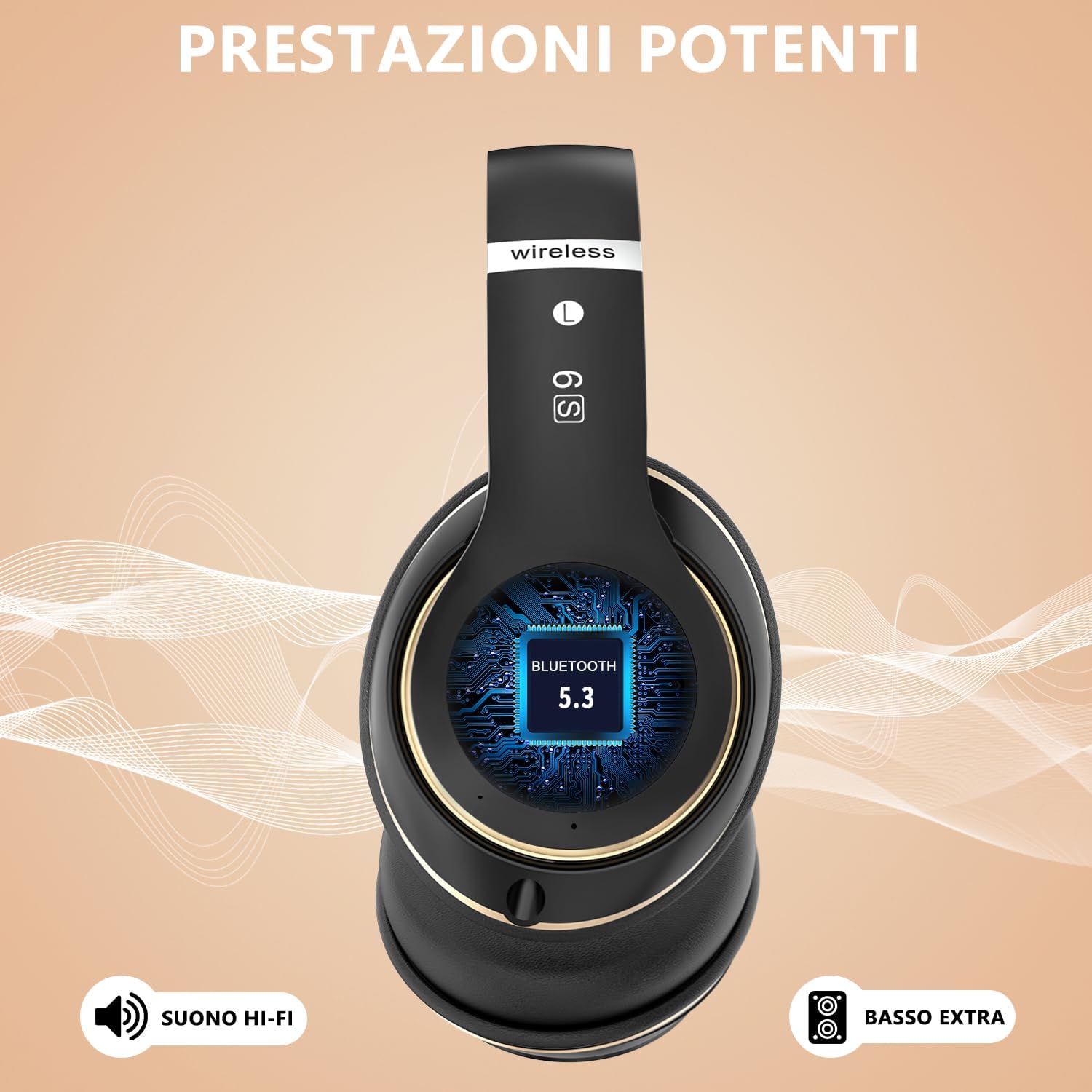Thumbnail 2 de Rebocico Bluetooth over-ear headphones (Black & Gold) with 6 EQ modes, 65 hours playtime and built-in mic