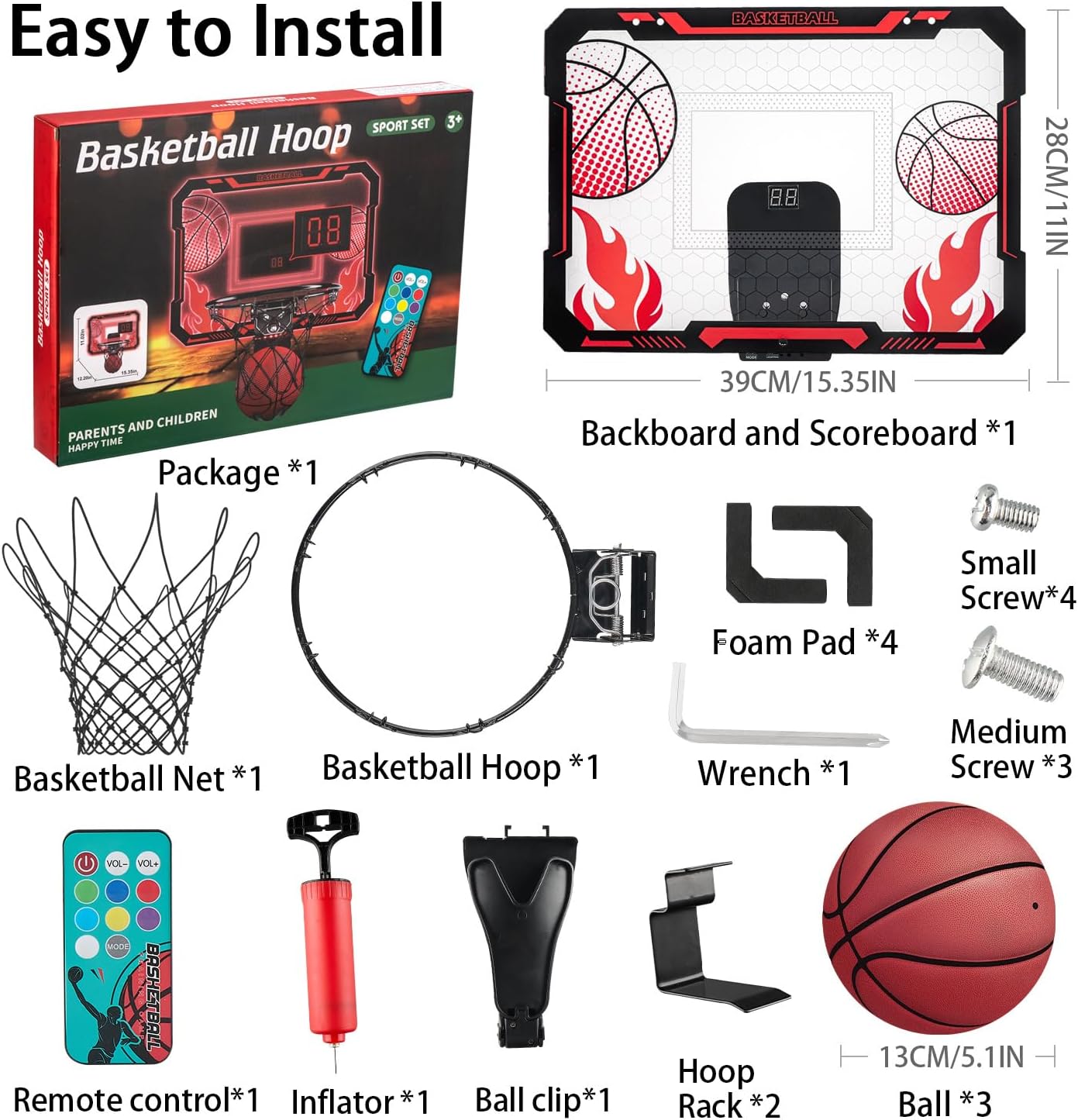 Thumbnail 6 de VROGTIK Indoor Basketball Hoop for Kids with LED Lights — Over-the-Door Mini Hoop with Scoreboard