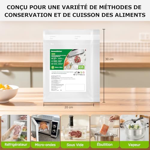 Detalle de Bonsenkitchen Sacs Sous Vide Alimentaire 100 Sachets 20 x 30 cm — Gaufrez et réutilisables