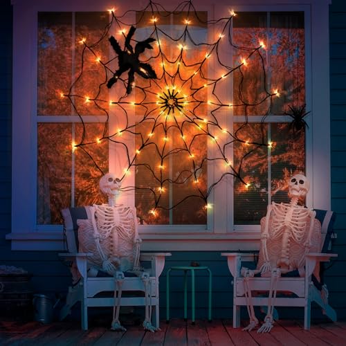 Thumbnail 4 de CNMTCCO Halloween Spinnennetz-Lichter mit Plüschspinne – 70 LED, 100 cm Durchmesser
