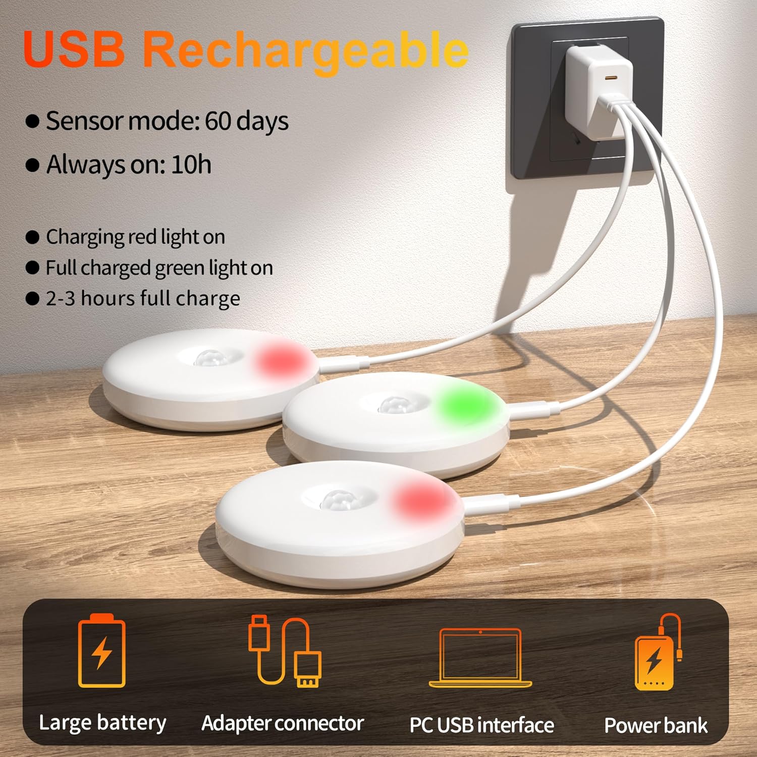 Thumbnail 4 de daphomeu dimmbares Nachtlicht mit Bewegungsmelder, USB-wiederaufladbar (6er Set)