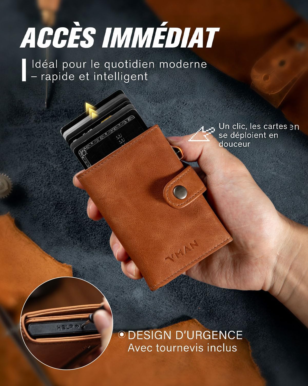 Thumbnail 1 de VMAN Portefeuille Homme – Slim en Cuir Pleine Fleur avec Poche à Monnaie et Protection RFID