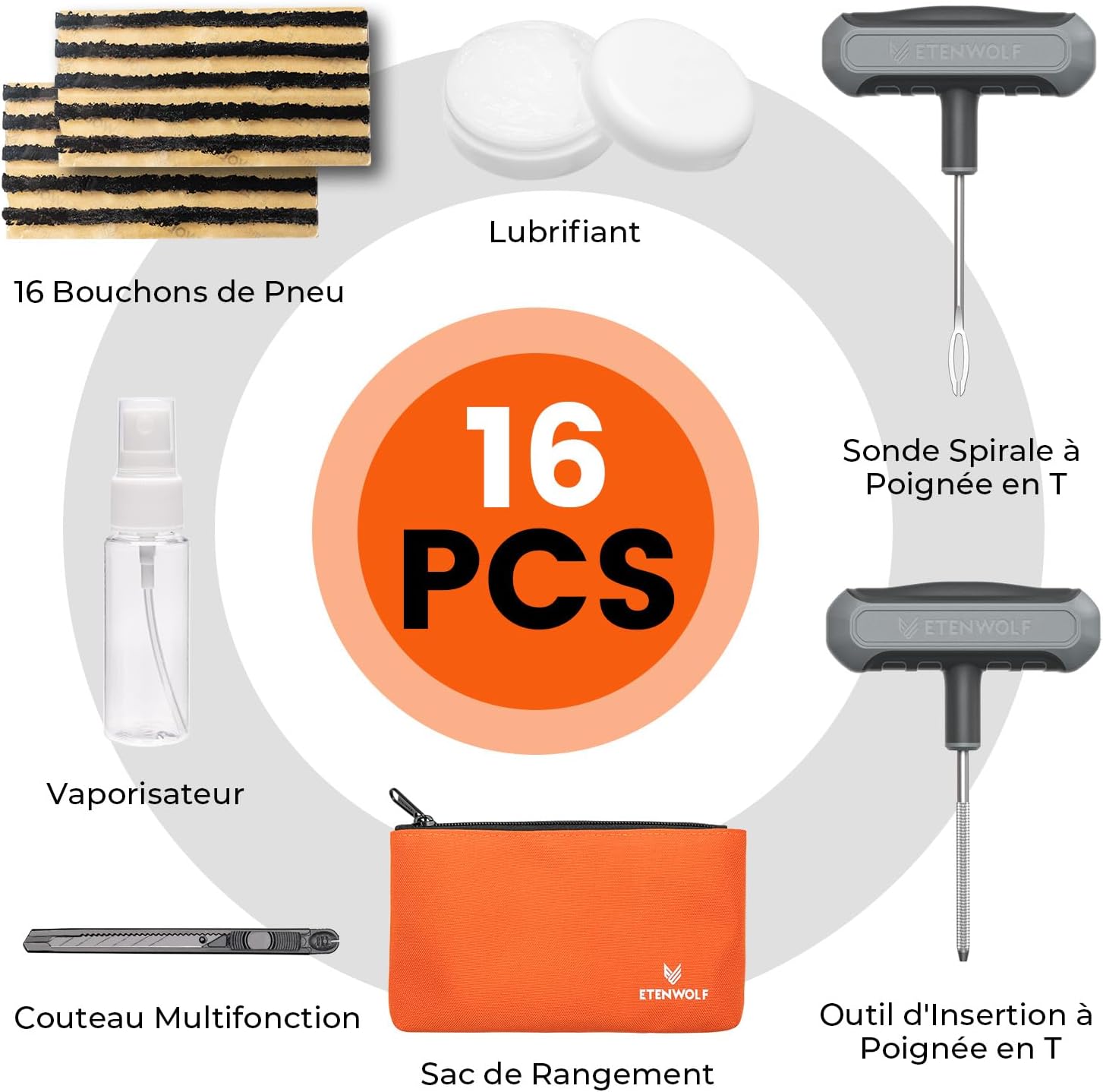 Detalle de ETENWOLF Kit de Réparation Pneu Crevaison 16 Pièces – Robuste et Ergonomique