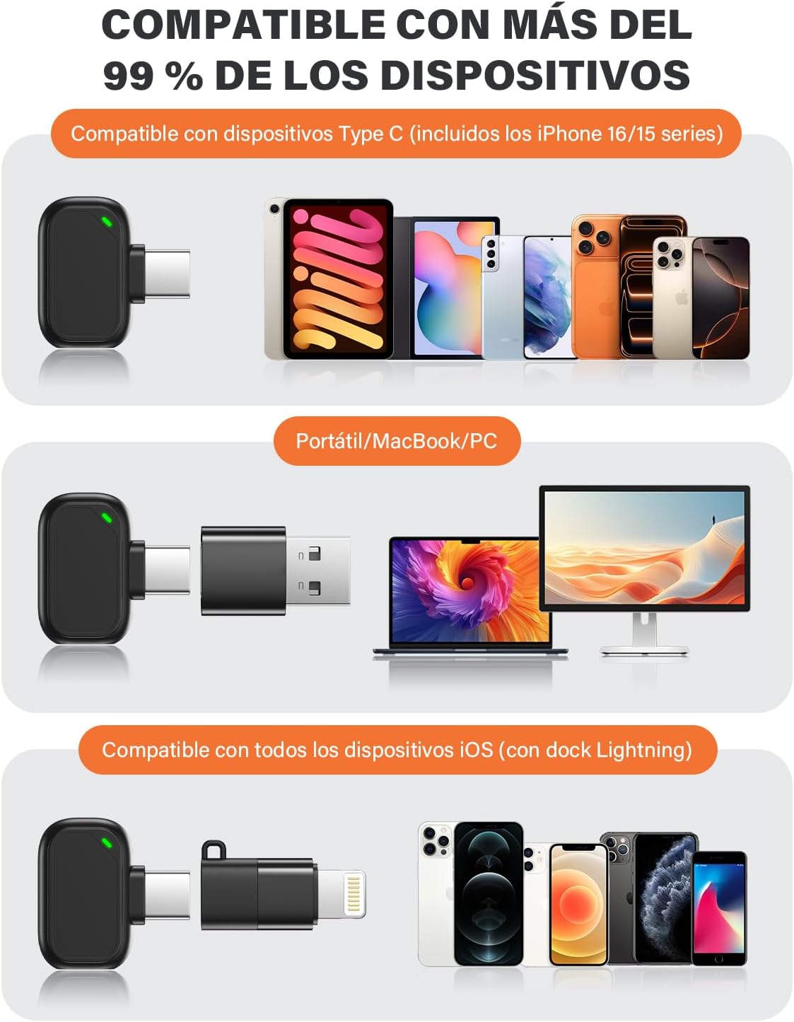 Detalle de Micrófono Lavalier Inalámbrico 2 en 1 para iPhone y Android - Pack 2 de WARM BOX