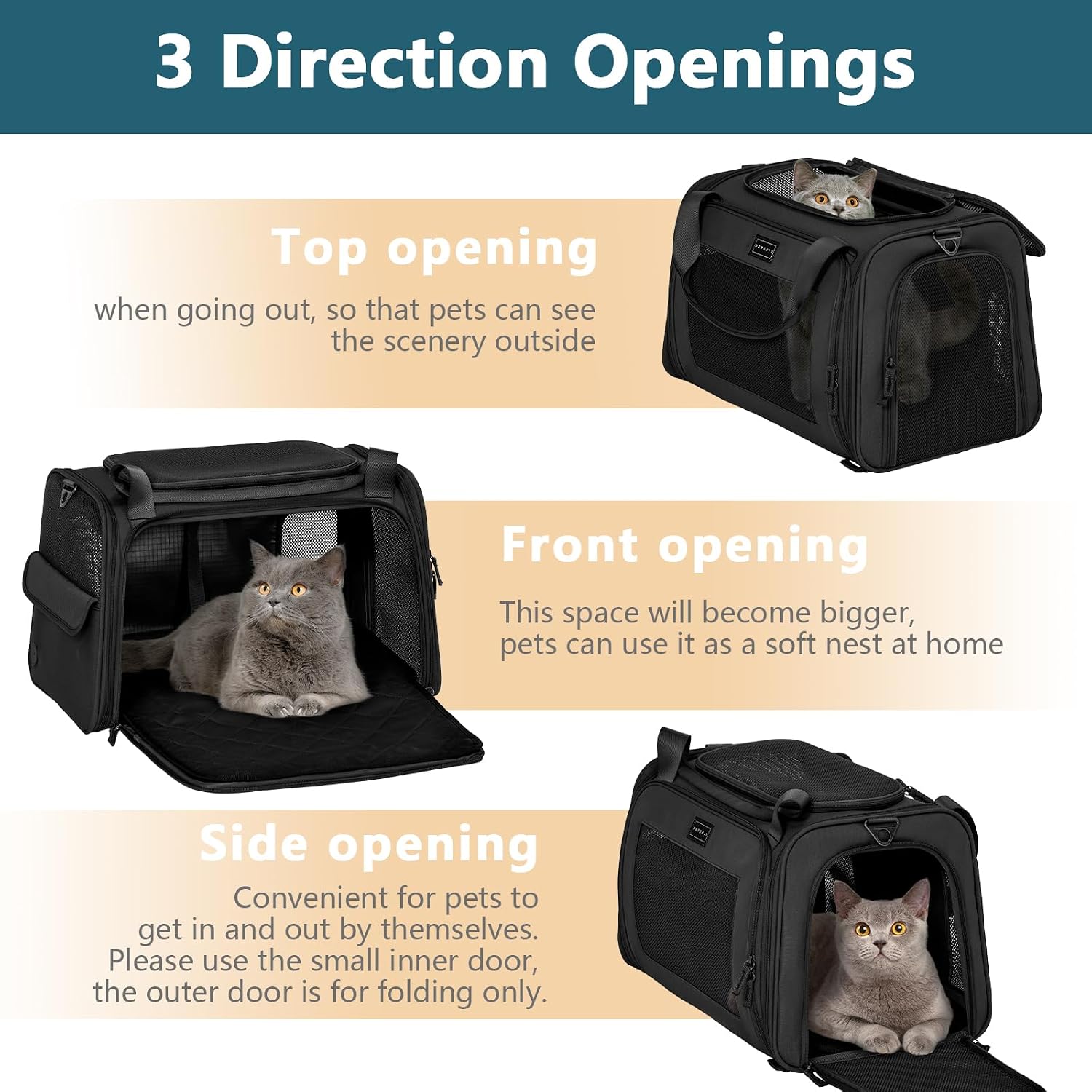 Detalle 2 de Petsfit Transportbox für Hund und Katze – Faltbare Tragetasche mit verstellbarem Schultergurt und weichem Kissen (M, Schwarz)