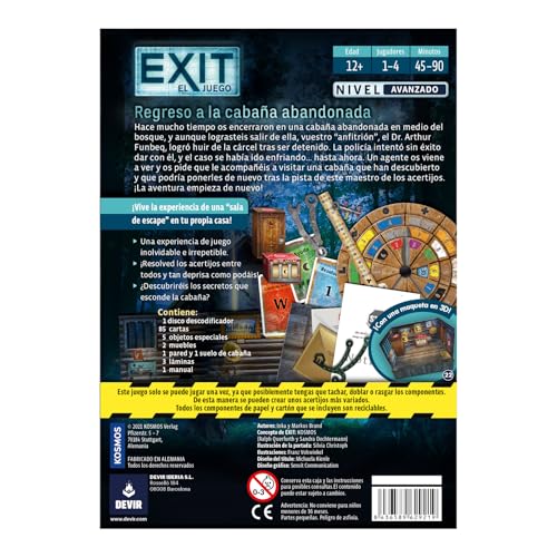 Detalle de Devir - Exit: Regreso de la Cabaña Abandonada (BGEXIT21SP) — experiencia de escape room en casa