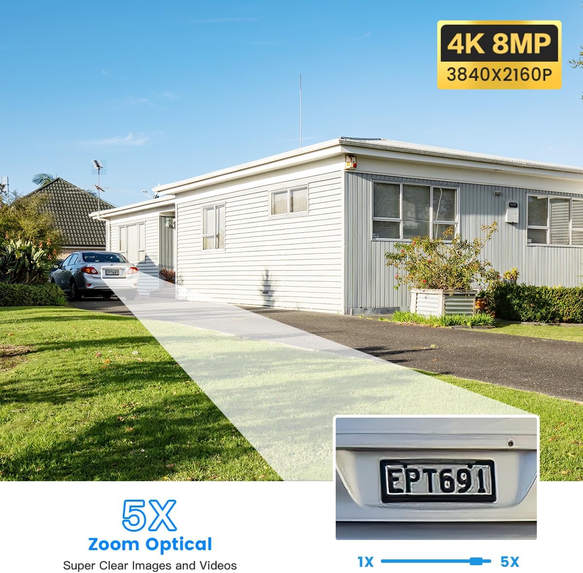 Thumbnail 1 de Ctronics 4K 8MP 5x Optischer Zoom Outdoor‑Überwachungskamera mit PTZ, WLAN (2,4/5 GHz), 50 m Farbnachtsicht, Zweiwege-Audio