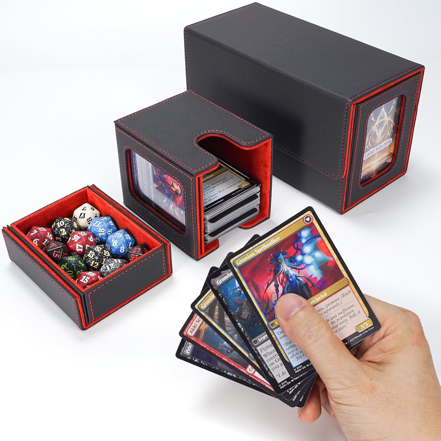 Thumbnail 6 de AFIING MTG Deck Box with Commander Display: 200 Double-Sleeved Card Capacity, 3-in-1 Storage, and 2 Toploaders