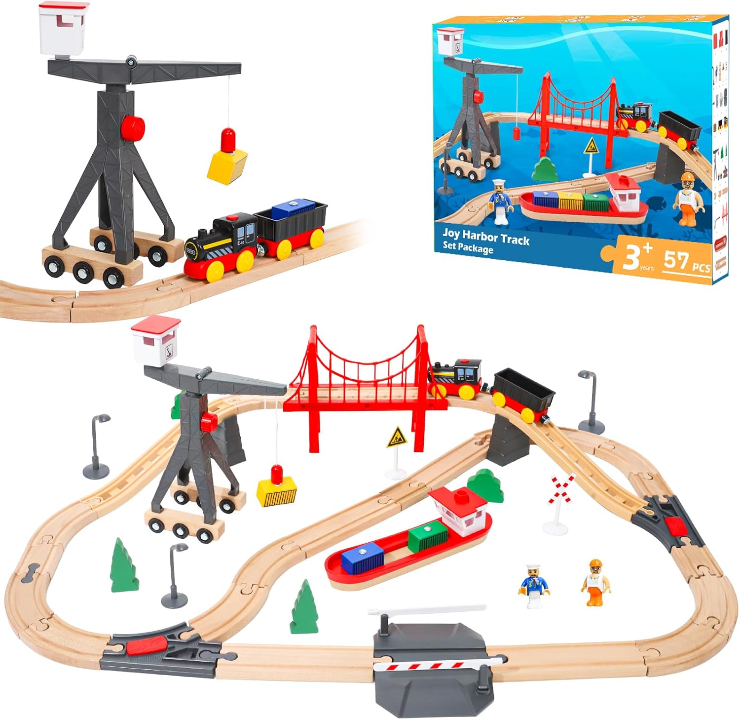 Detalle de XIAPIA Wooden Harbour Train Set for 2–5 Years 🚂