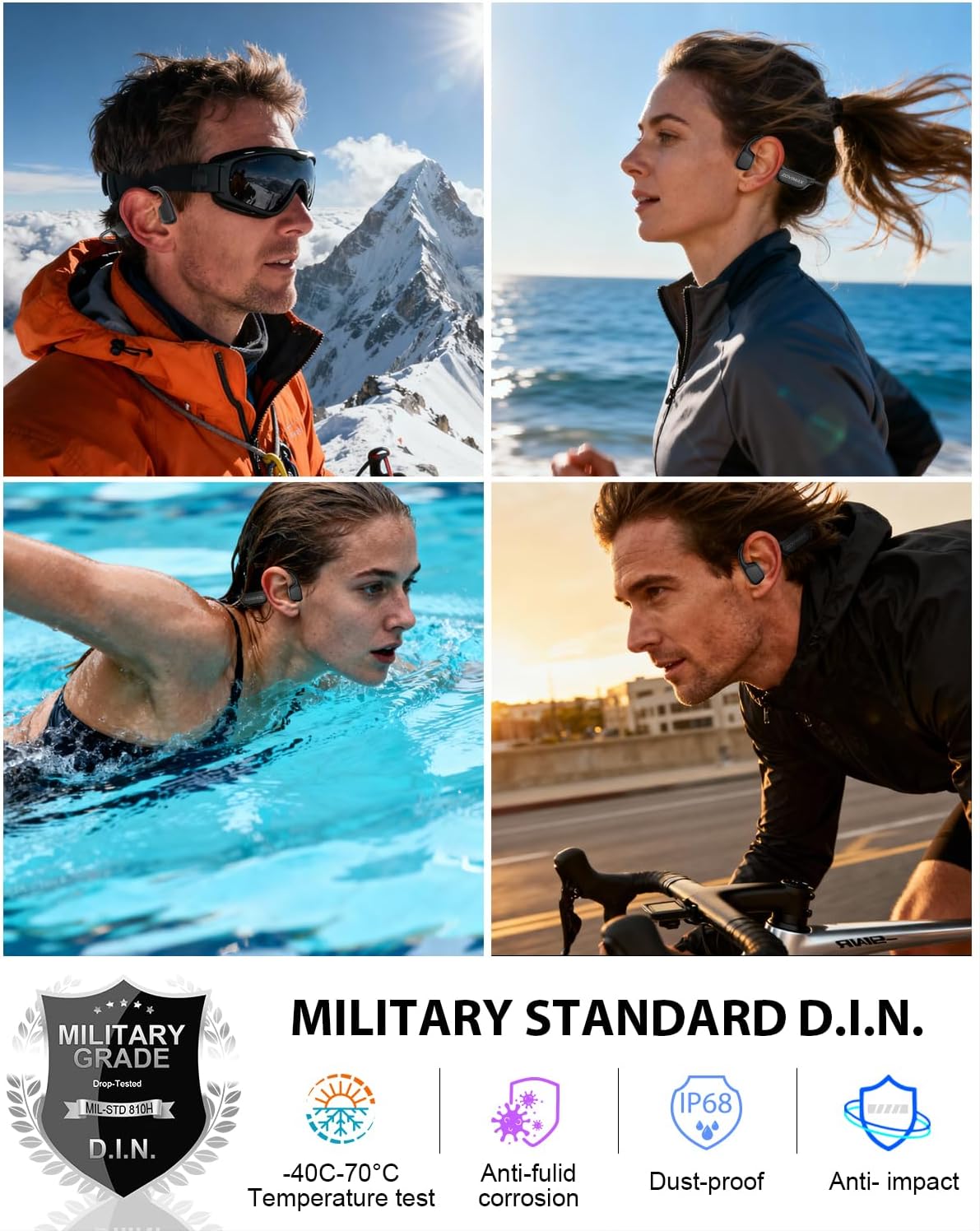 Thumbnail 4 de ZOVIMAX Militaire Casque Conduction Osseuse Bluetooth 6.0 + mode MP3 32 Go IP68