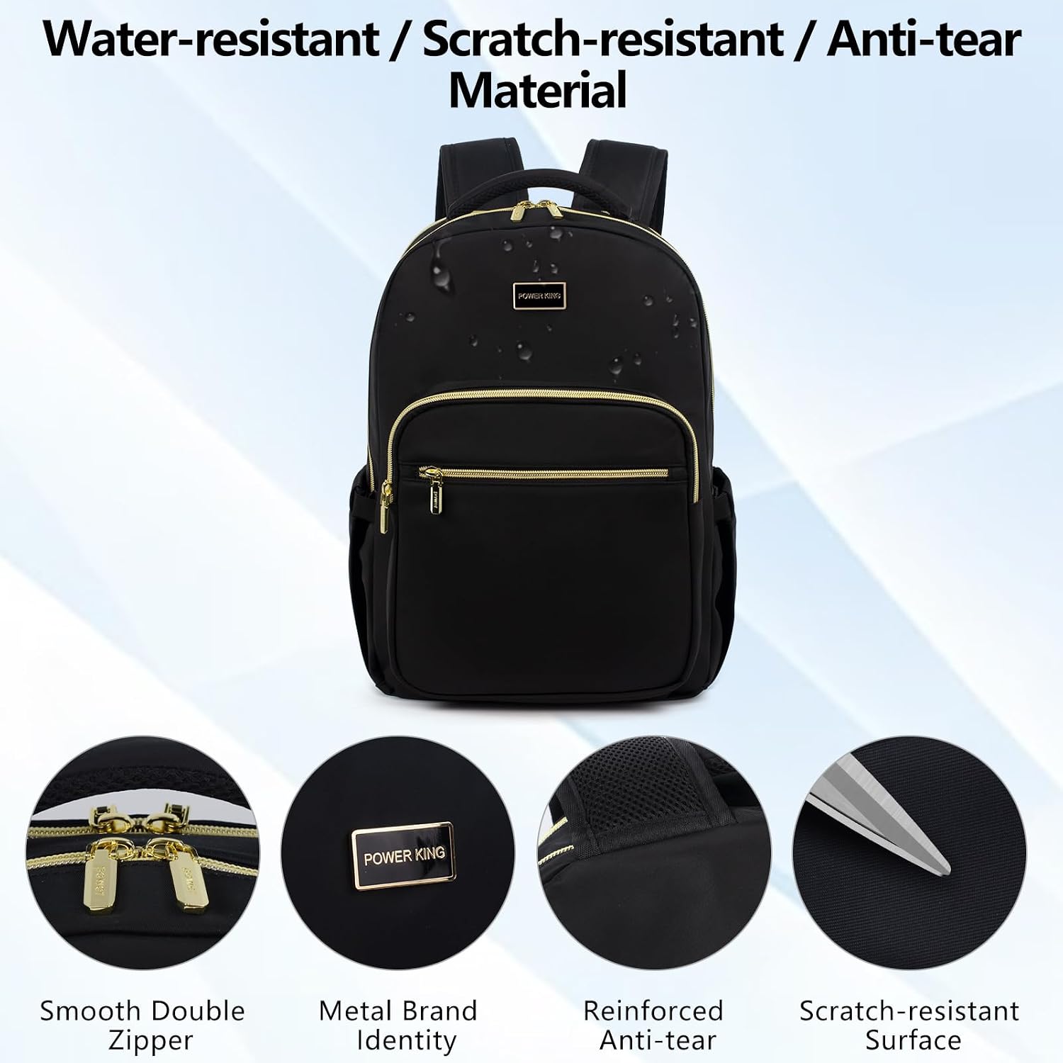 Detalle de POWER KING 15.6-inch Laptop Backpack (25L) with Anti-theft Pocket & Waterproof Design