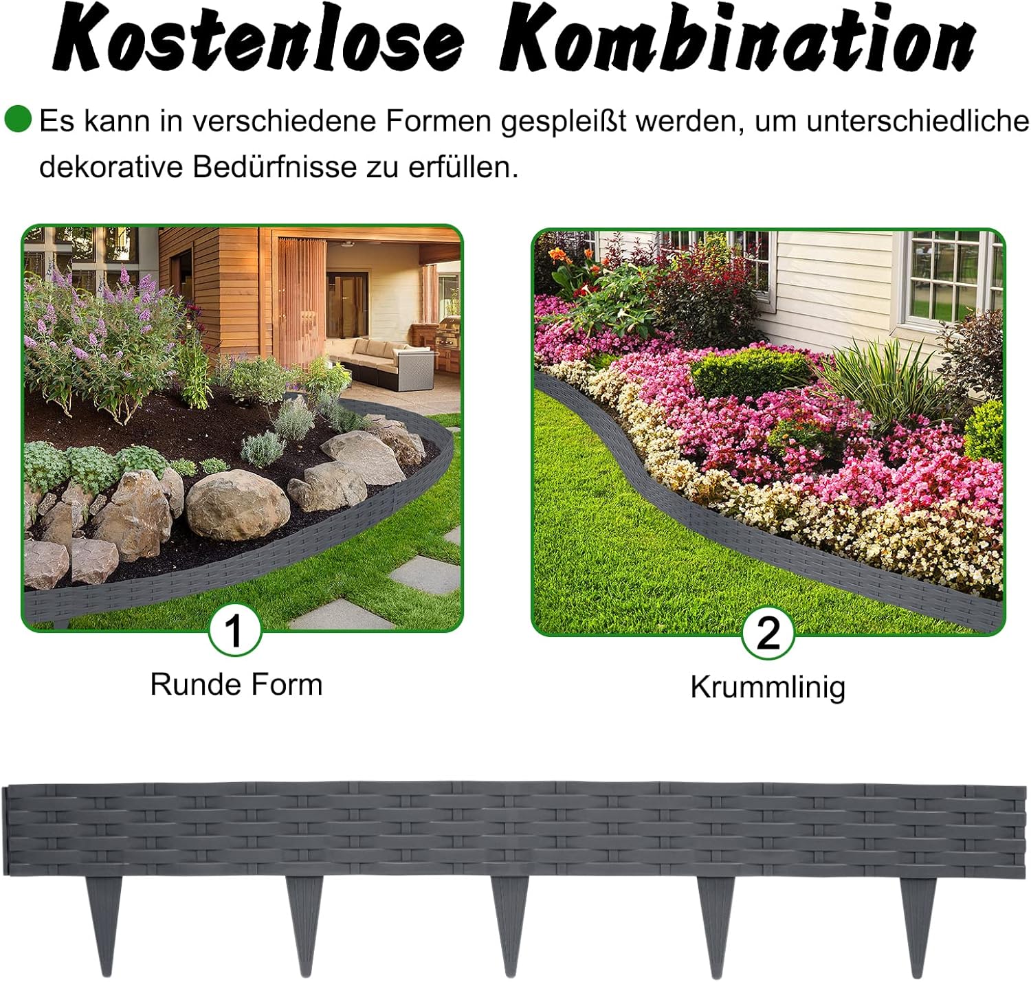 Thumbnail 4 de Aufun 15m Rattan Rasenkante – Flexible Beetumrandung aus PP, Anthrazit