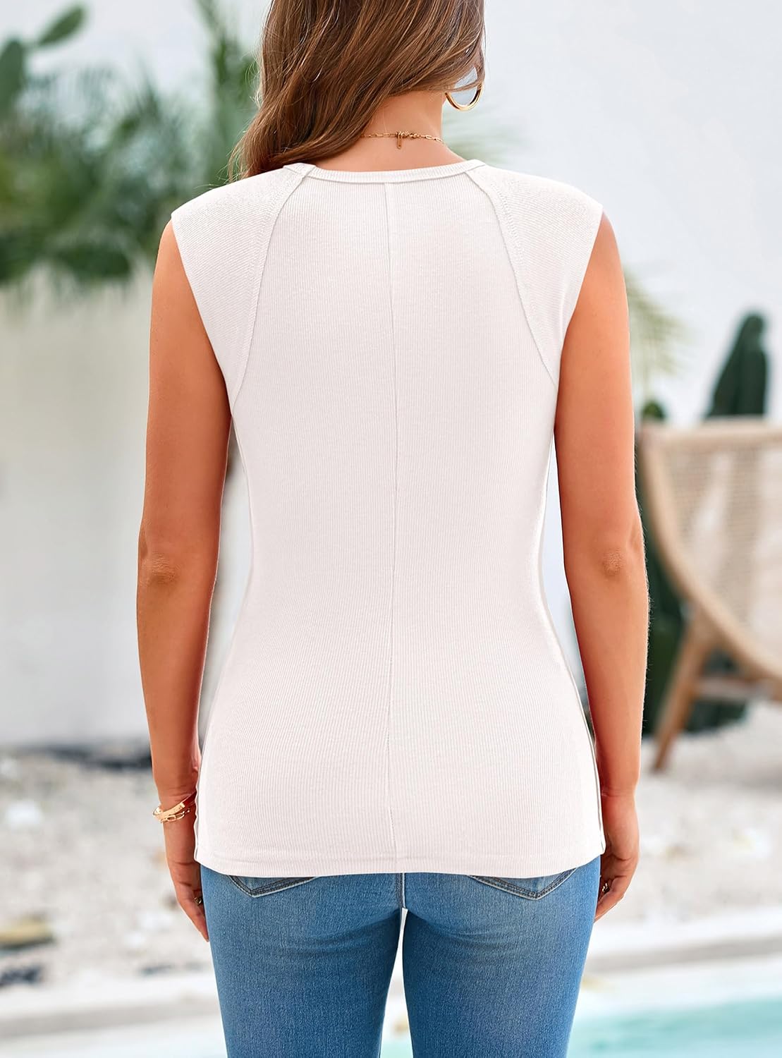Detalle 2 de PRETTYGARDEN Women's Ribbed Tank Tops: 2026 Summer Cap Sleeve Slim Knit Tee