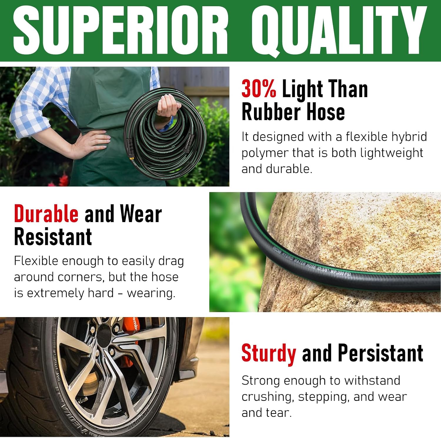 Thumbnail 5 de Heavy Duty Garden Hose 25ft: NON-EXPANDABLE, Kink-Resistant & Leakproof with Copper Fittings