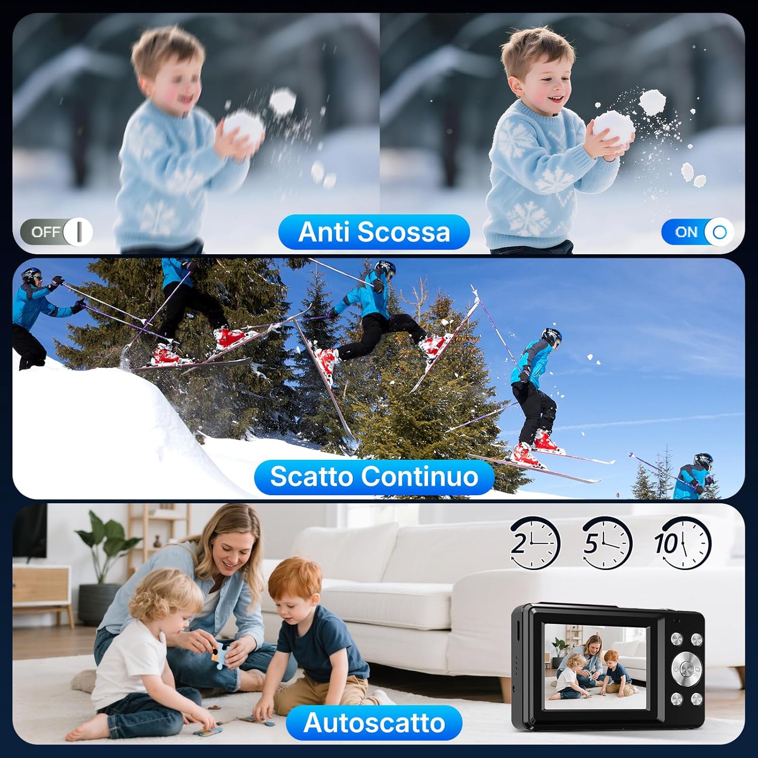 Thumbnail 5 de Fotocamera digitale compatta da 44MP con schermo IPS da 2,4”, zoom digitale 16X e modalità webcam