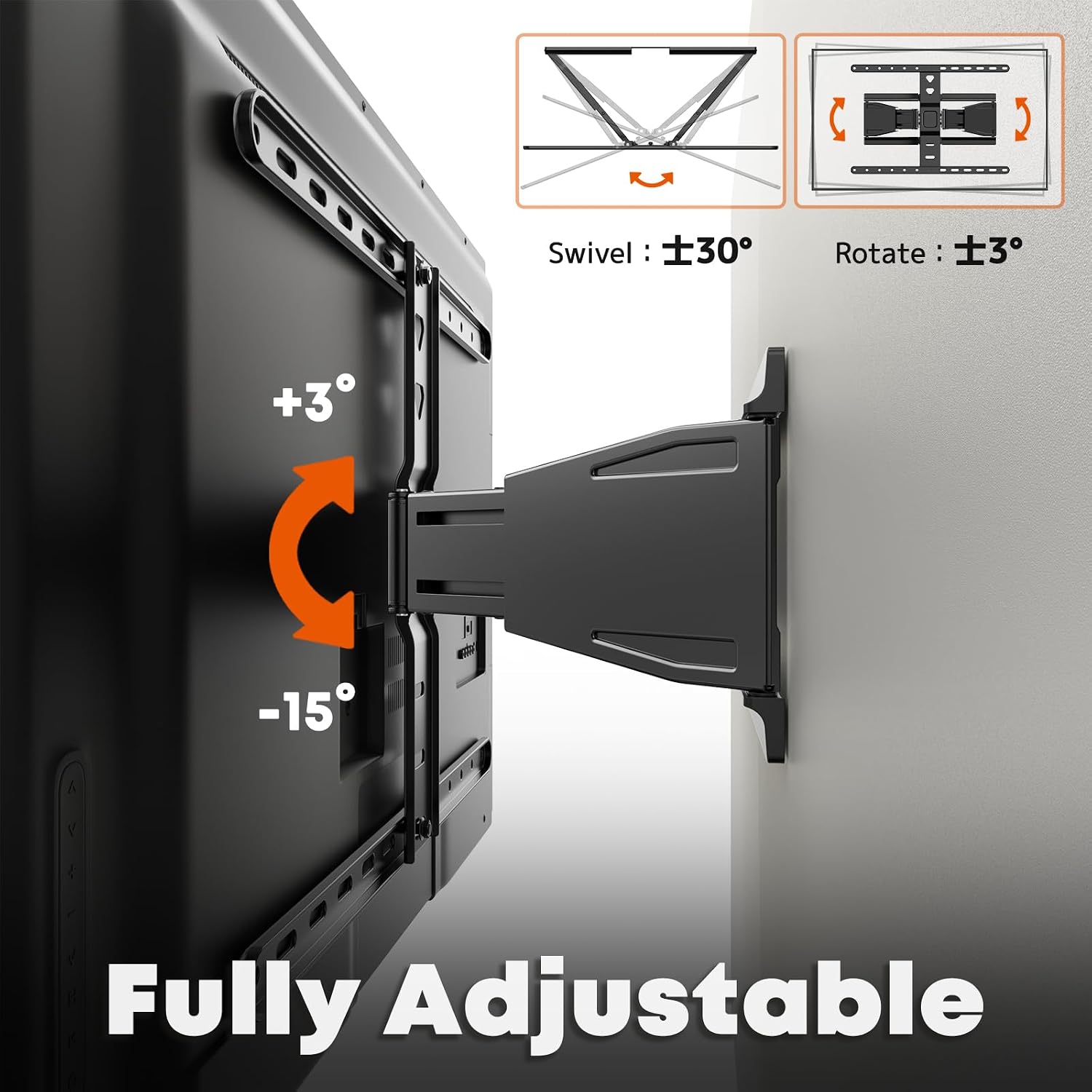 Detalle de TV-Wandhalterung 43–90 Zoll, bis 50 kg – Ultra-Slim, schwenk- und neigbar, 1,96 cm Wandabstand, VESA bis 600×400 mm
