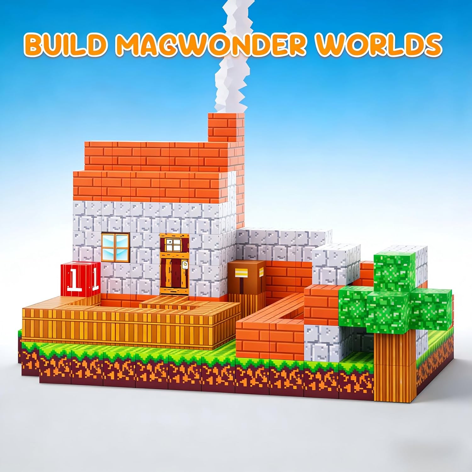 Detalle de Jooyflares 100PCS Magnetic Blocks: Pixel Village Builder for Creative STEM Play