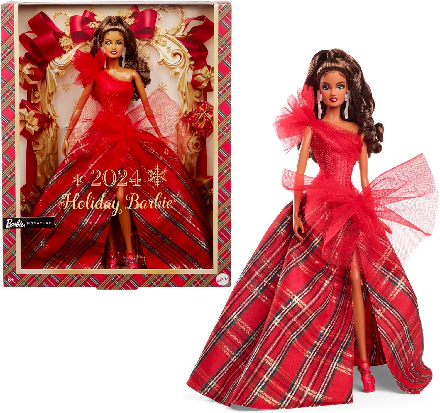 Detalle de Barbie Signature HRM67 – Abito quadri con fiocco rosso e confezione da esposizione