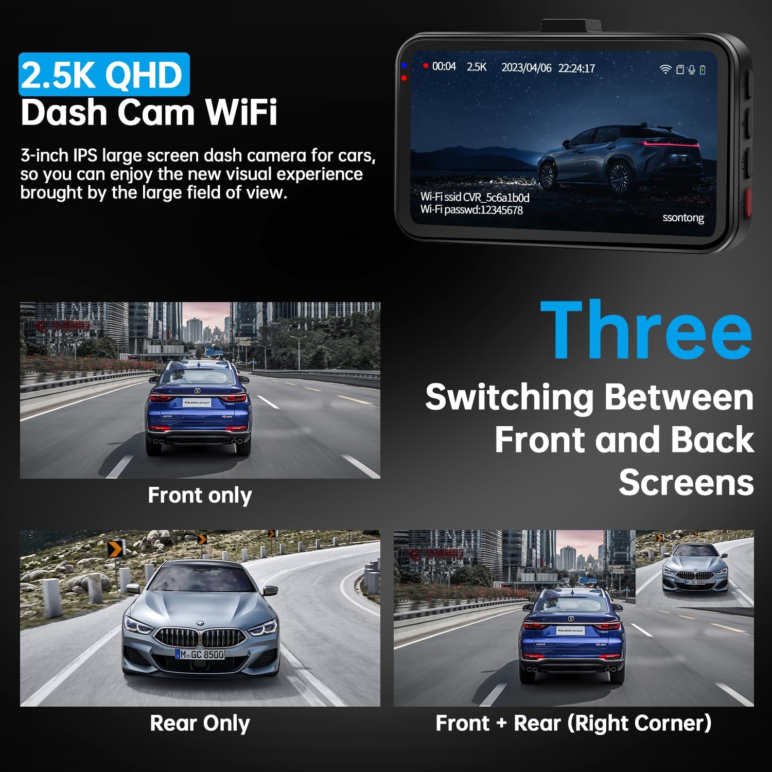 Thumbnail 6 de Dash Cam 2.5K Front + 1080P Rear with 64GB card