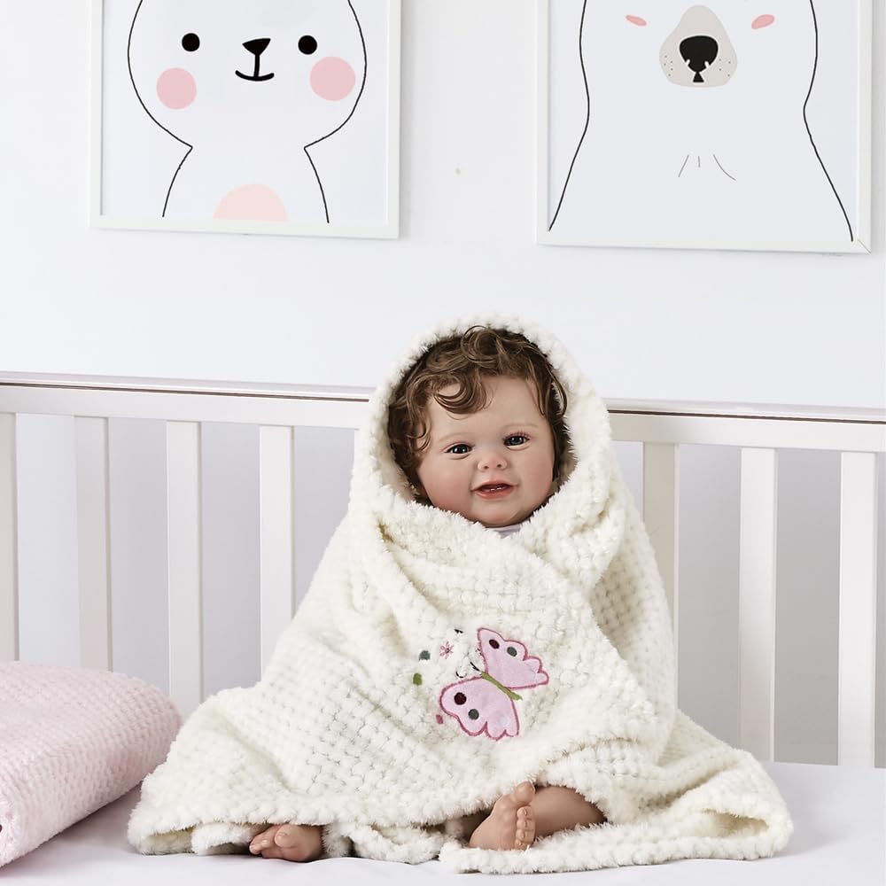 Thumbnail 6 de CREVENT Weiches Babydecken-Set: Fleece-Decke 76 × 102 cm + Schmusedecke 34 × 34 cm – Elfenbein