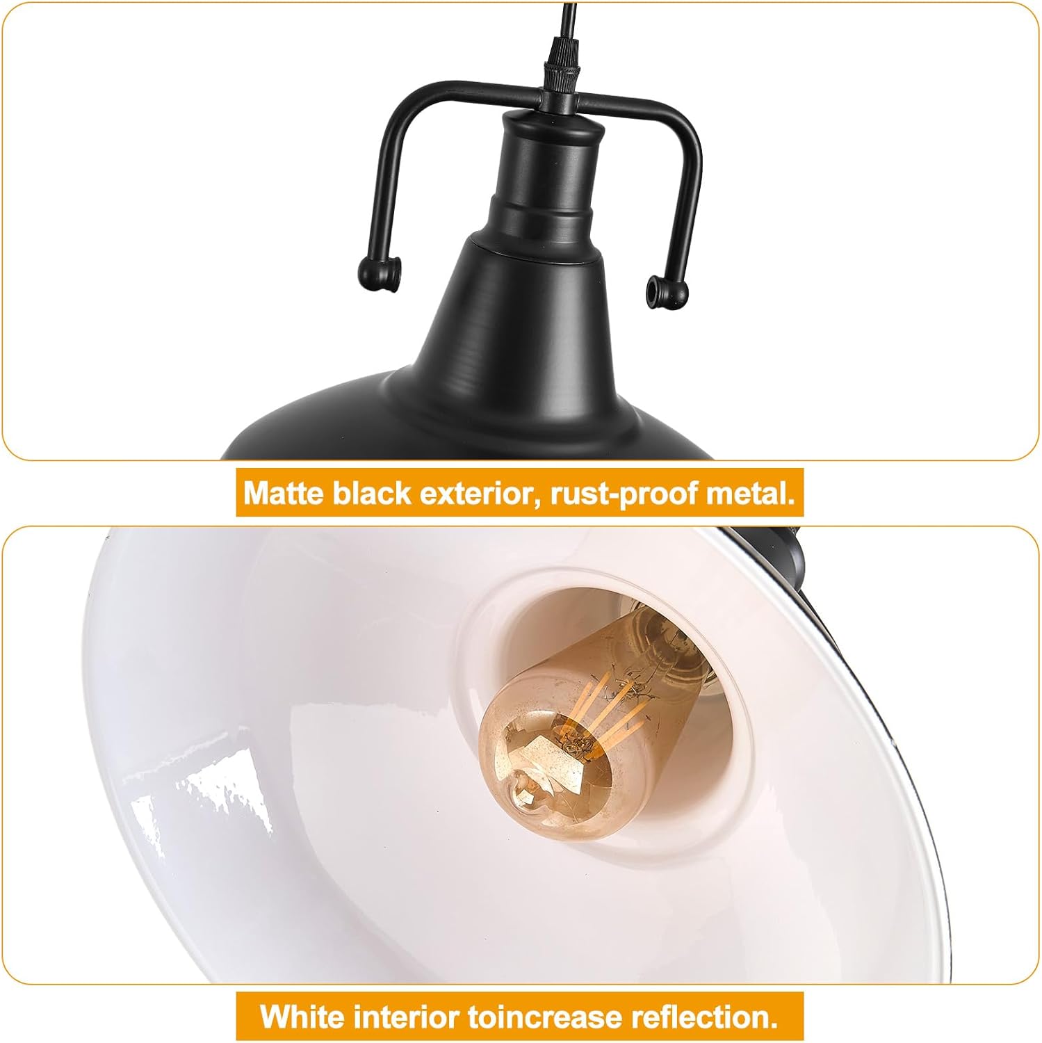 Thumbnail 2 de 3PCS Farmhouse Pendant Light for Kitchen Island – Black Industrial Pendant Fixtures with Metal Shade (Bulb Not Included)