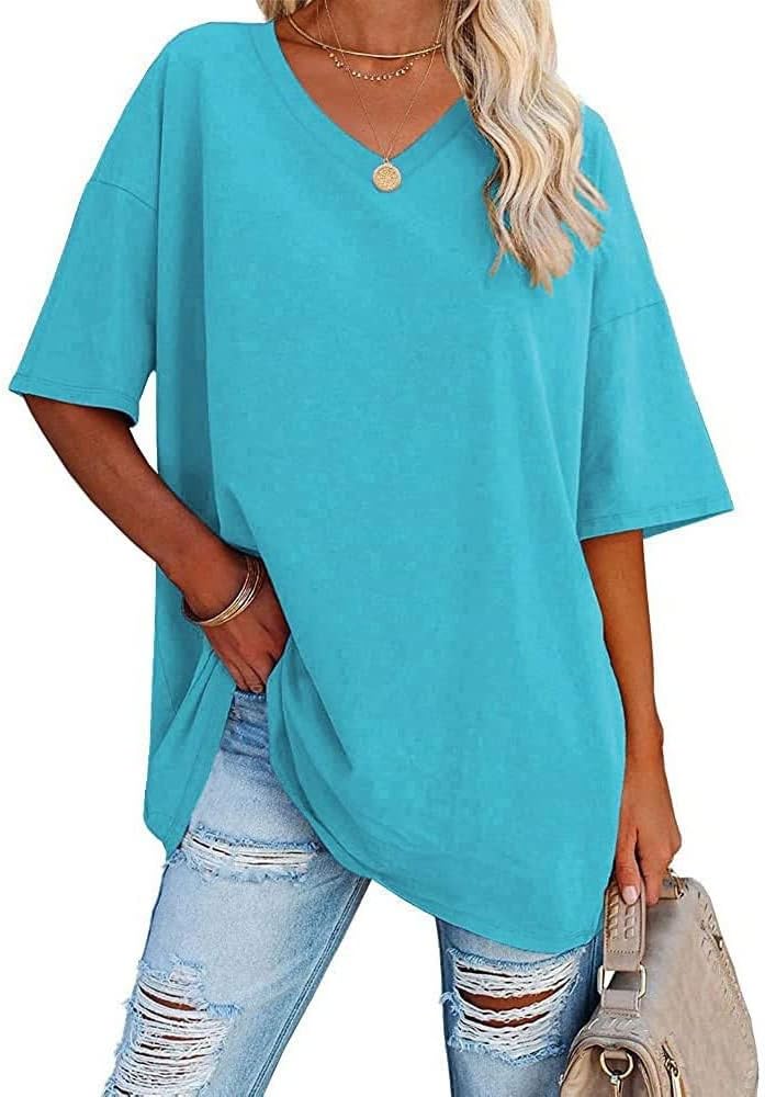 Detalle de Famulily Women's Summer Casual V Neck Half Sleeve T Shirt – Oversized Baseball Top