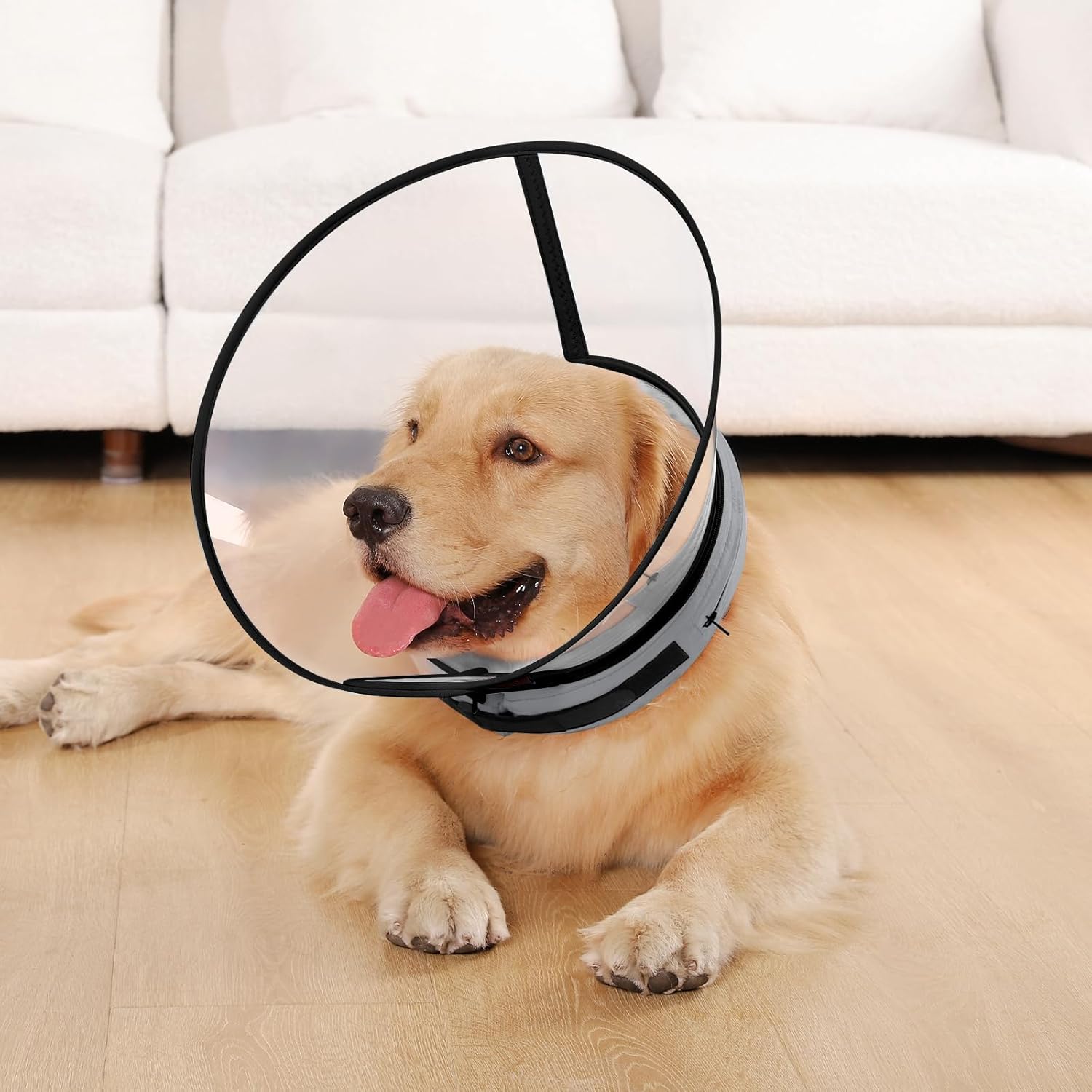 Detalle de Collerette Chien – Collier anti-lechage en mousse, respirant et ajustable (Gris, Taille 4)
