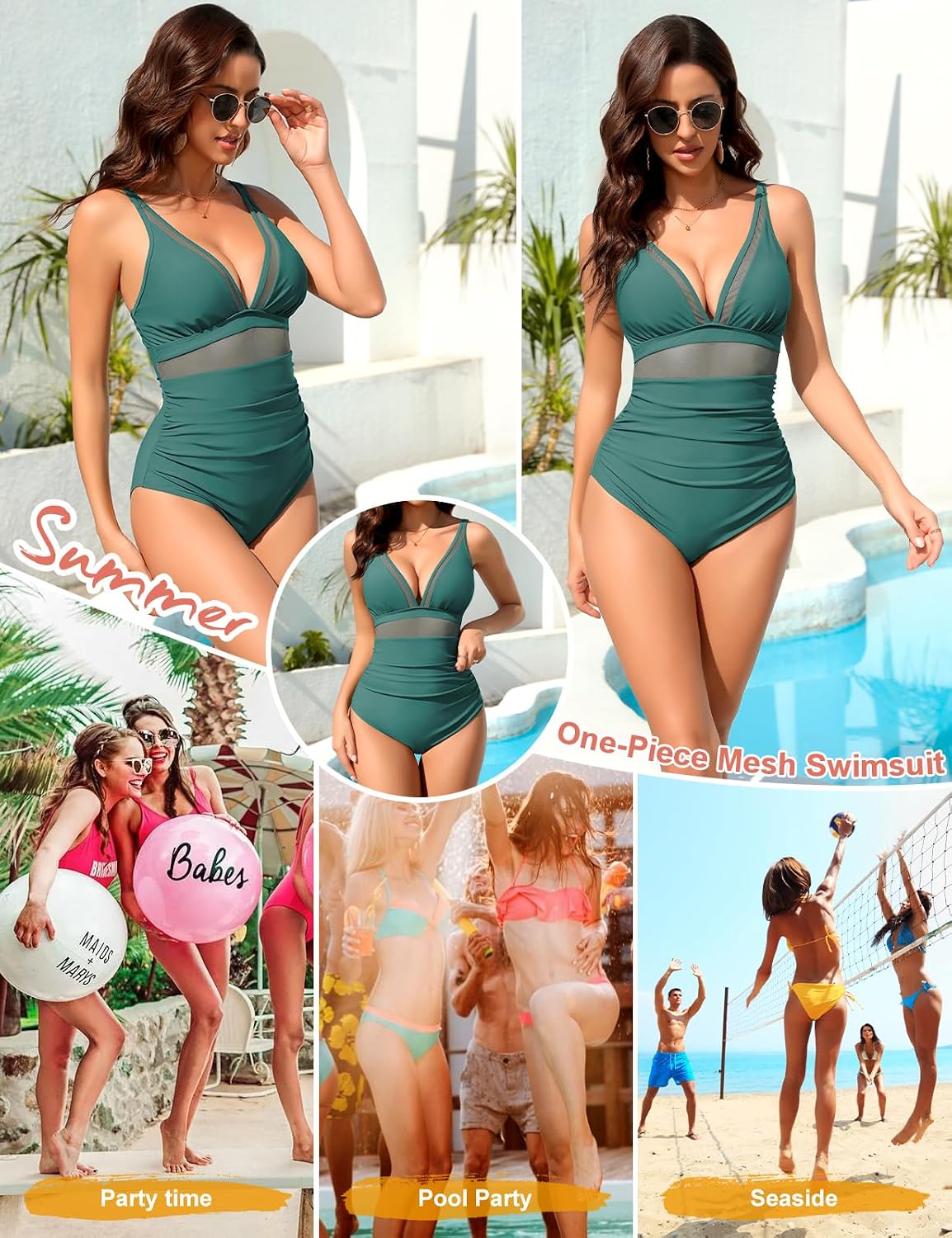 Detalle 2 de CMTOP Costume da bagno intero da donna con scollo a V profondo e spalline regolabili