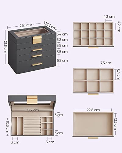 Thumbnail 5 de SONGMICS Colección GISELLA — Caja de Joyas 4 Niveles, gran capacidad en gris pizarra y dorado (JBC161C01)