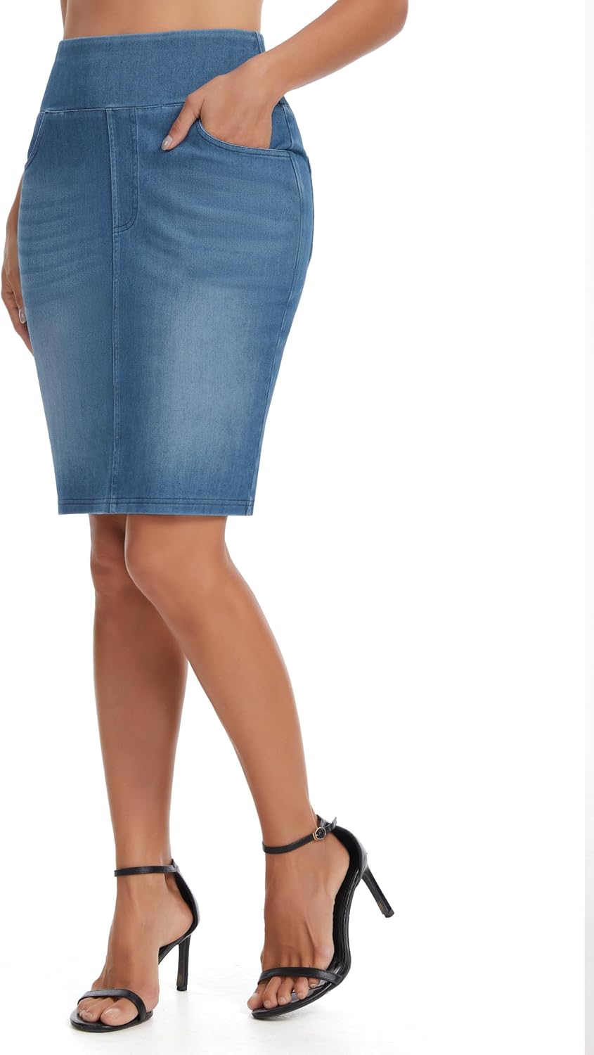 Thumbnail 1 de THE GYM PEOPLE Women's High-Waist Pencil Denim Skirt, Stretch Fit, Back Slit