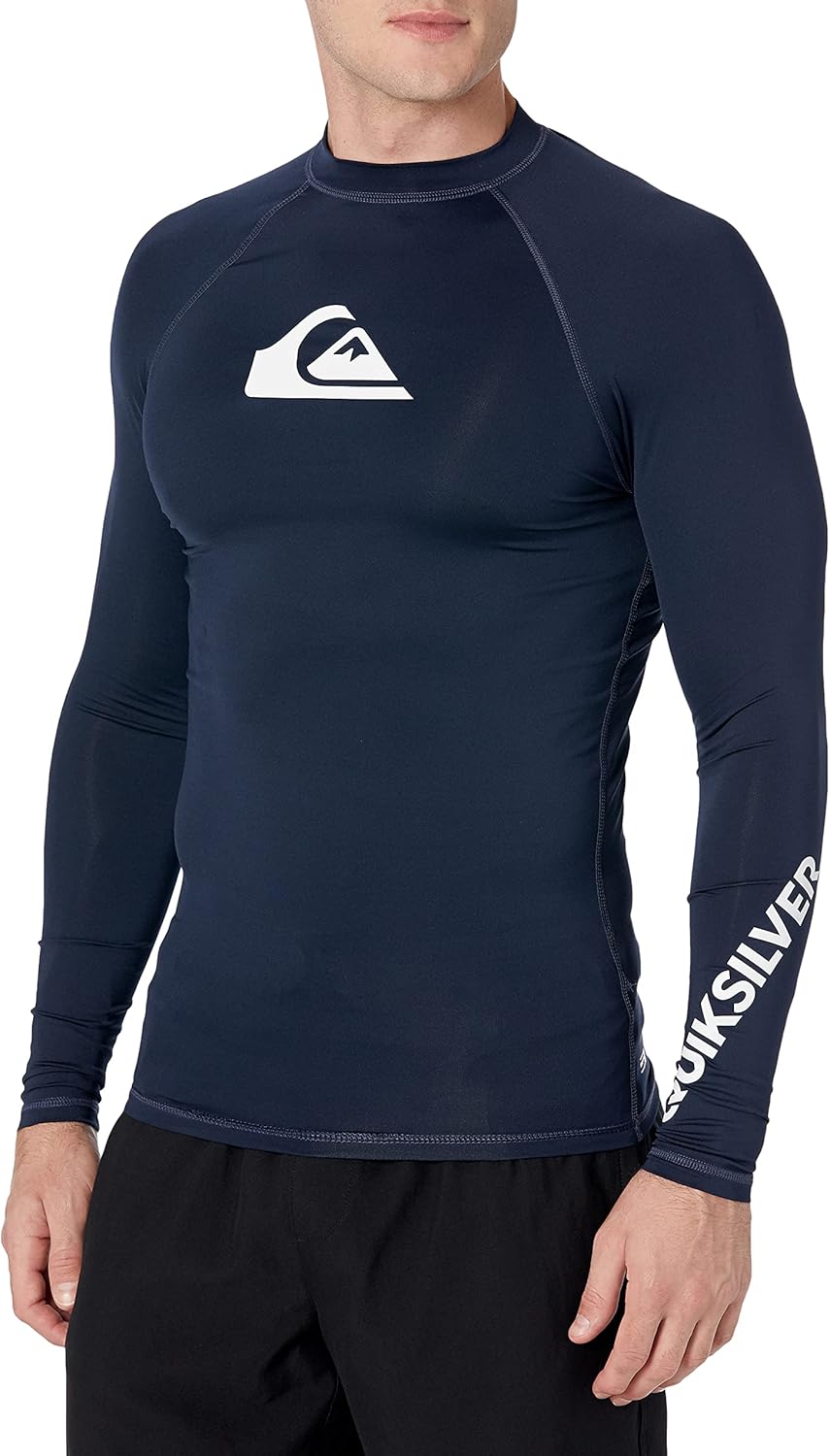 Detalle de Quiksilver All Time Rashguard Surf Tee für Männer – UPF 50, recyceltes Garn, salzwasserresistent