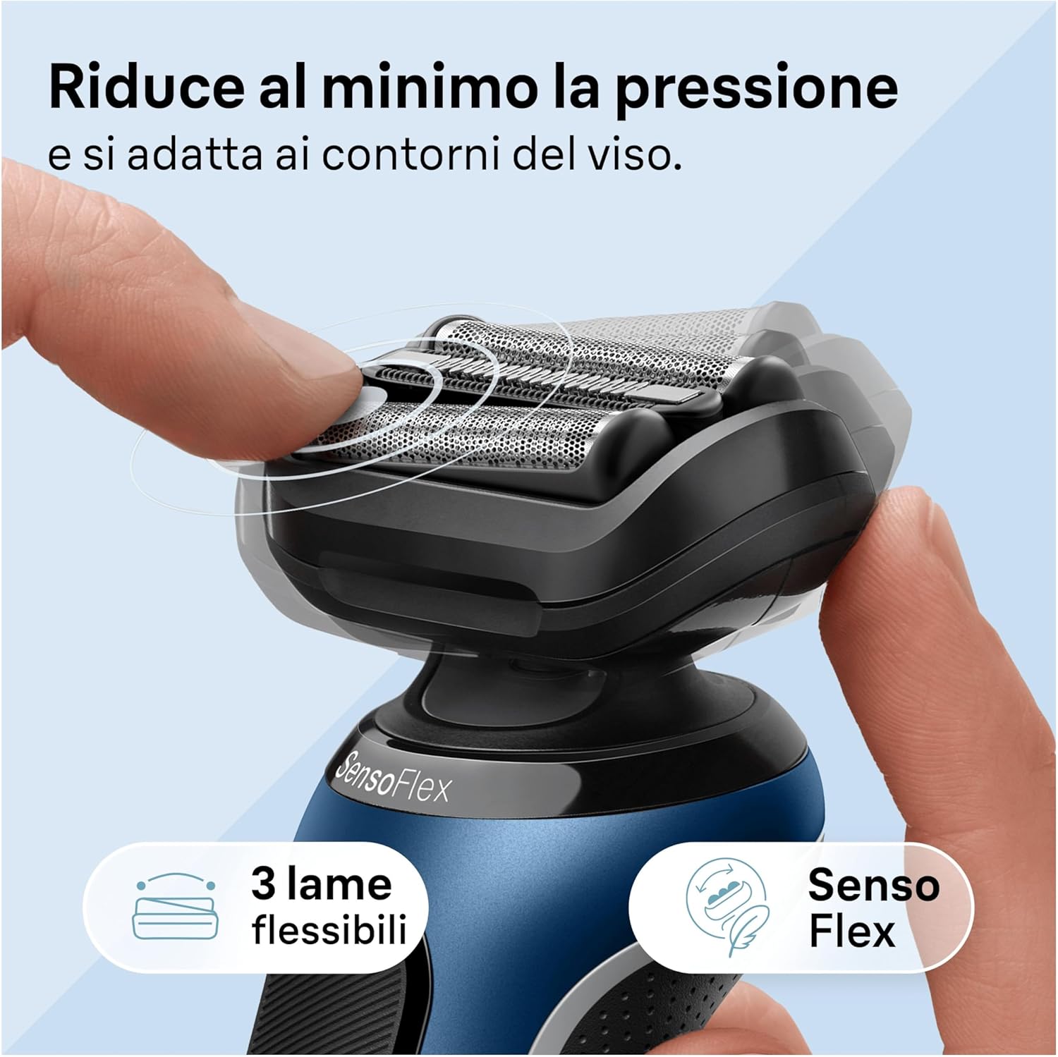 Detalle de Braun Series 6 Rasoio Elettrico Barba e Regolabarba – 61-B4500cs Blu con Base di Ricarica, SensoFlex, Wet&Dry